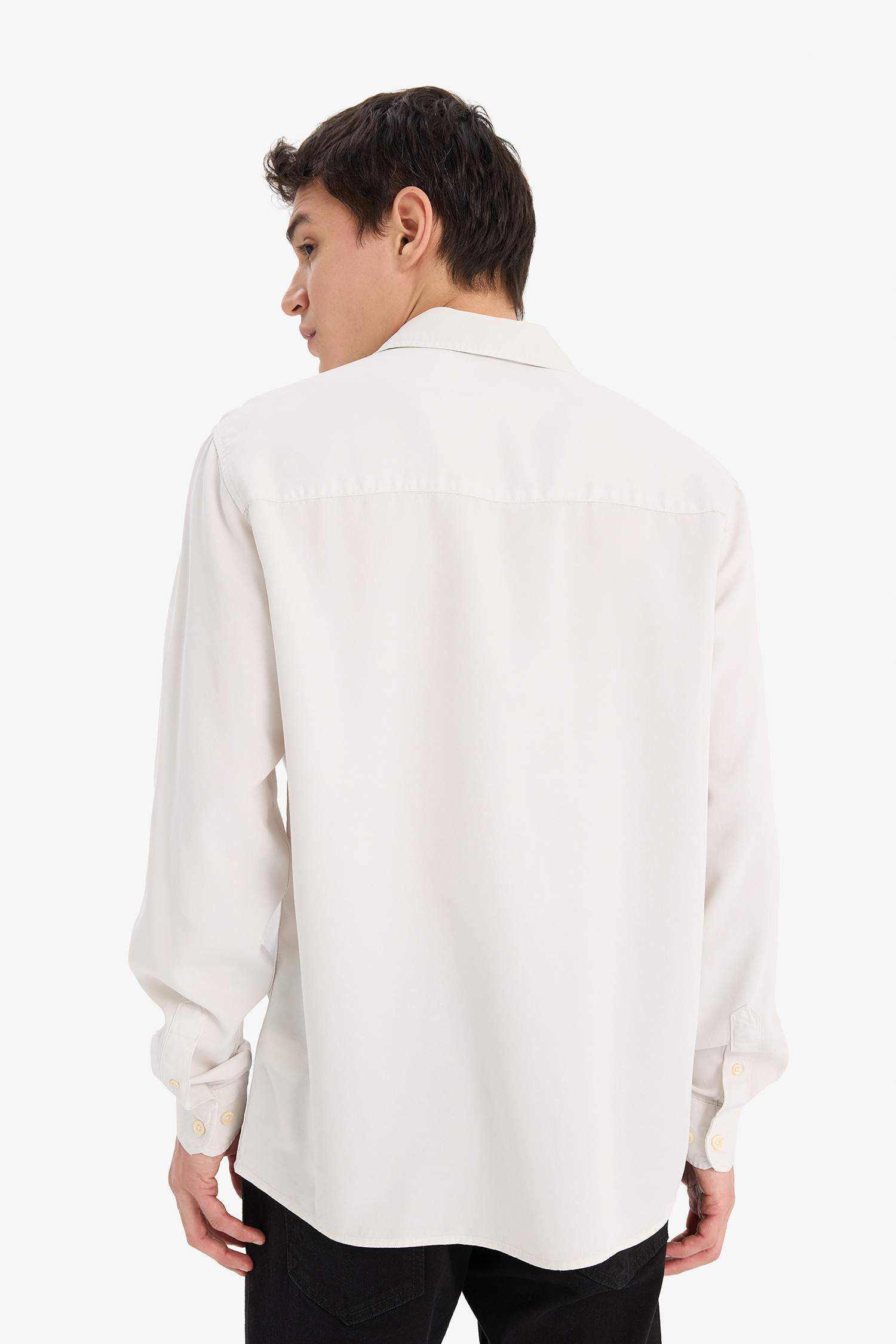 Regular Fit Basic Düz Tensel Uzun Kollu Gömlek