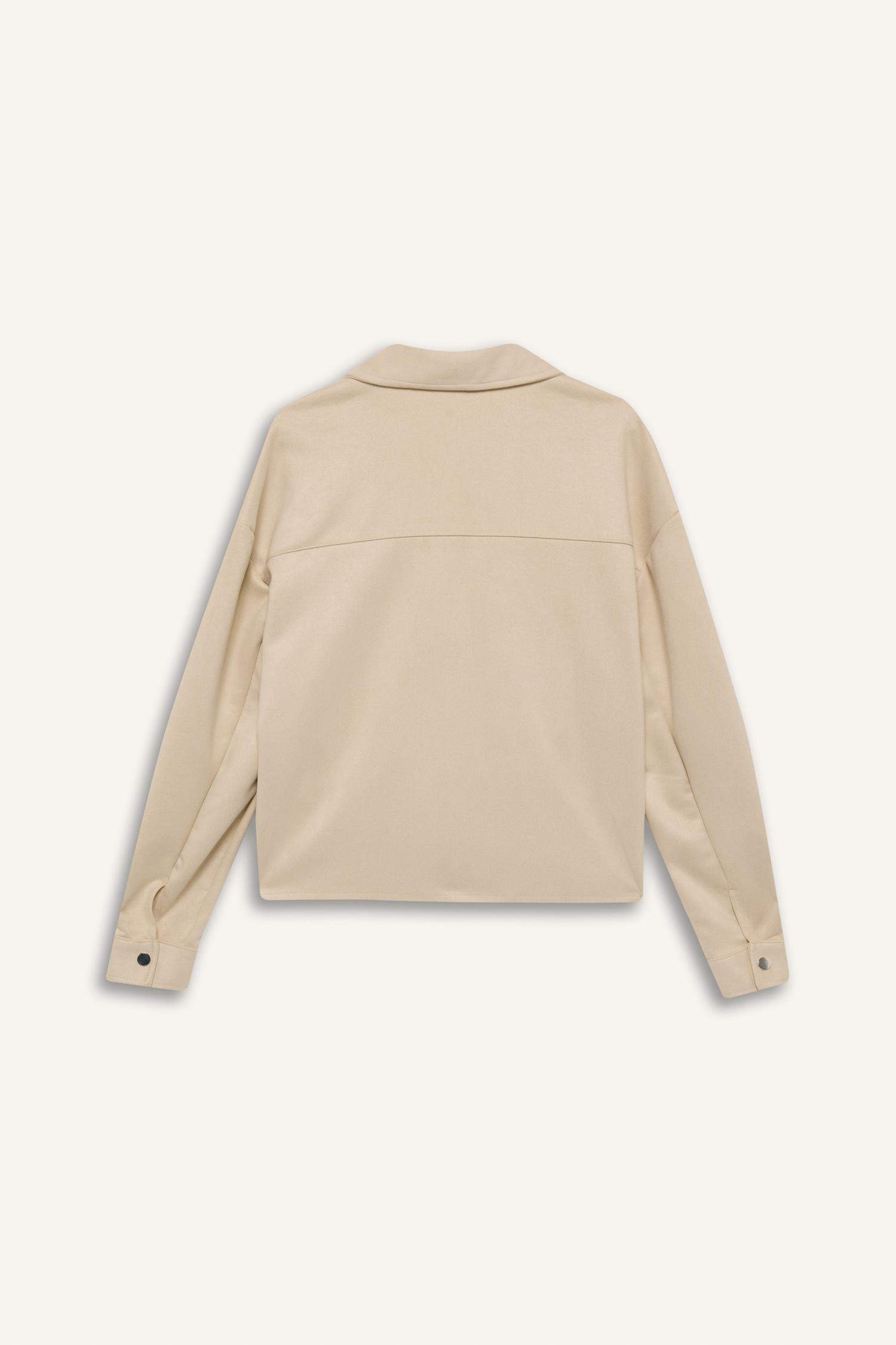 Shirt Collar Pocketed Suede Crop Jacket