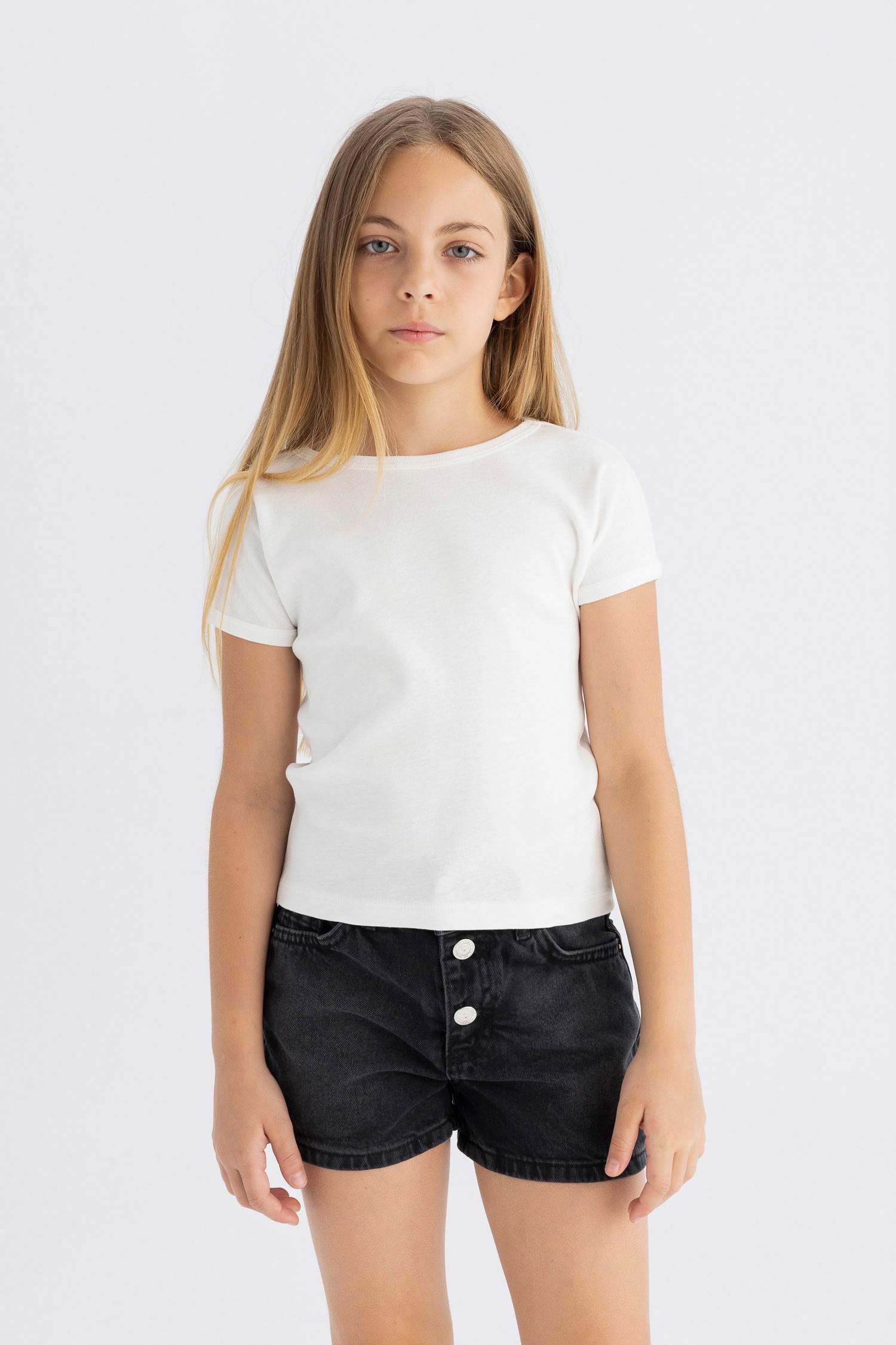 Girl Slim Fit Crew Neck Basic Ribbed Camisole T-Shirt