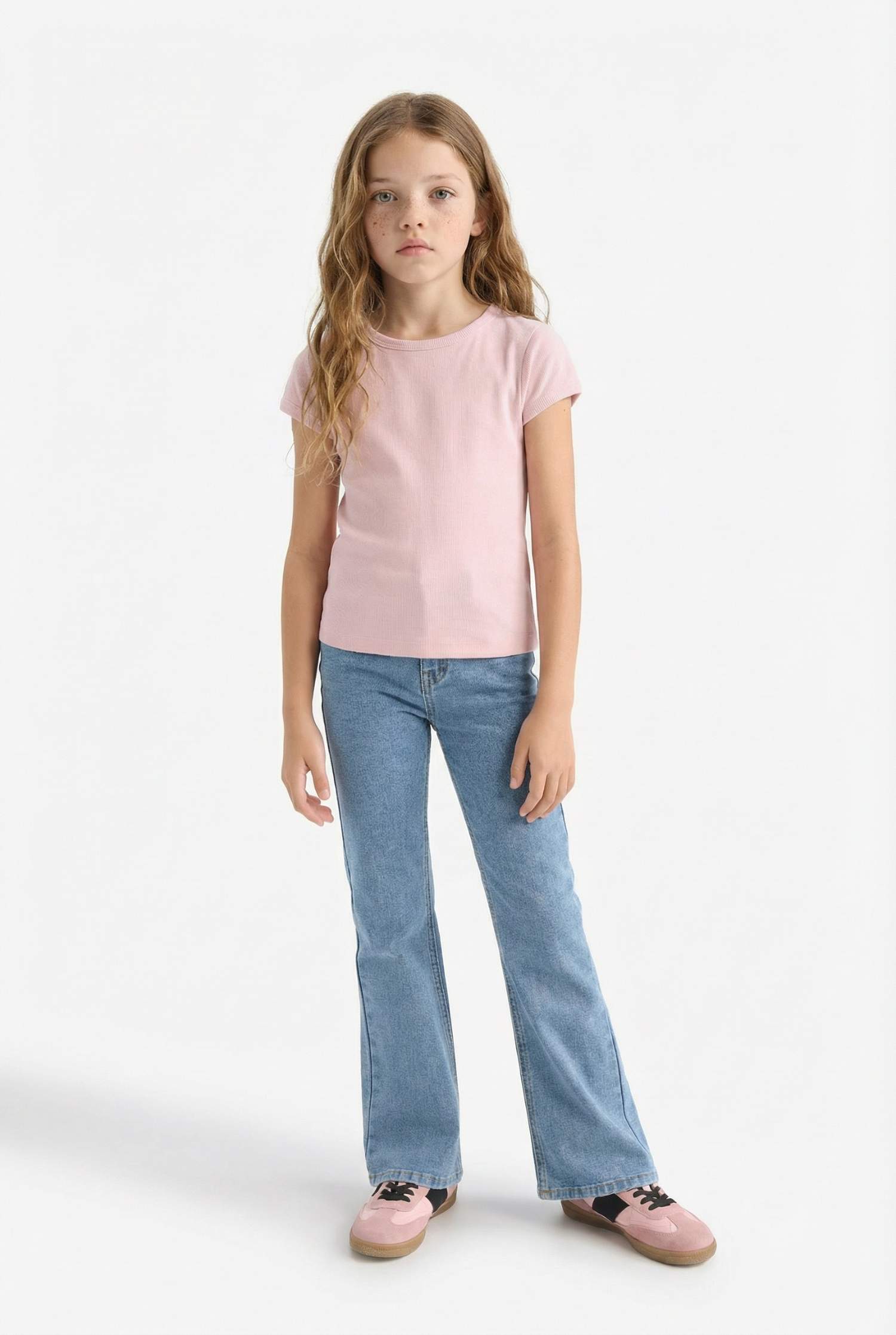 Детская футболка скинни с круглым вырезом и базового рифленого дизайна