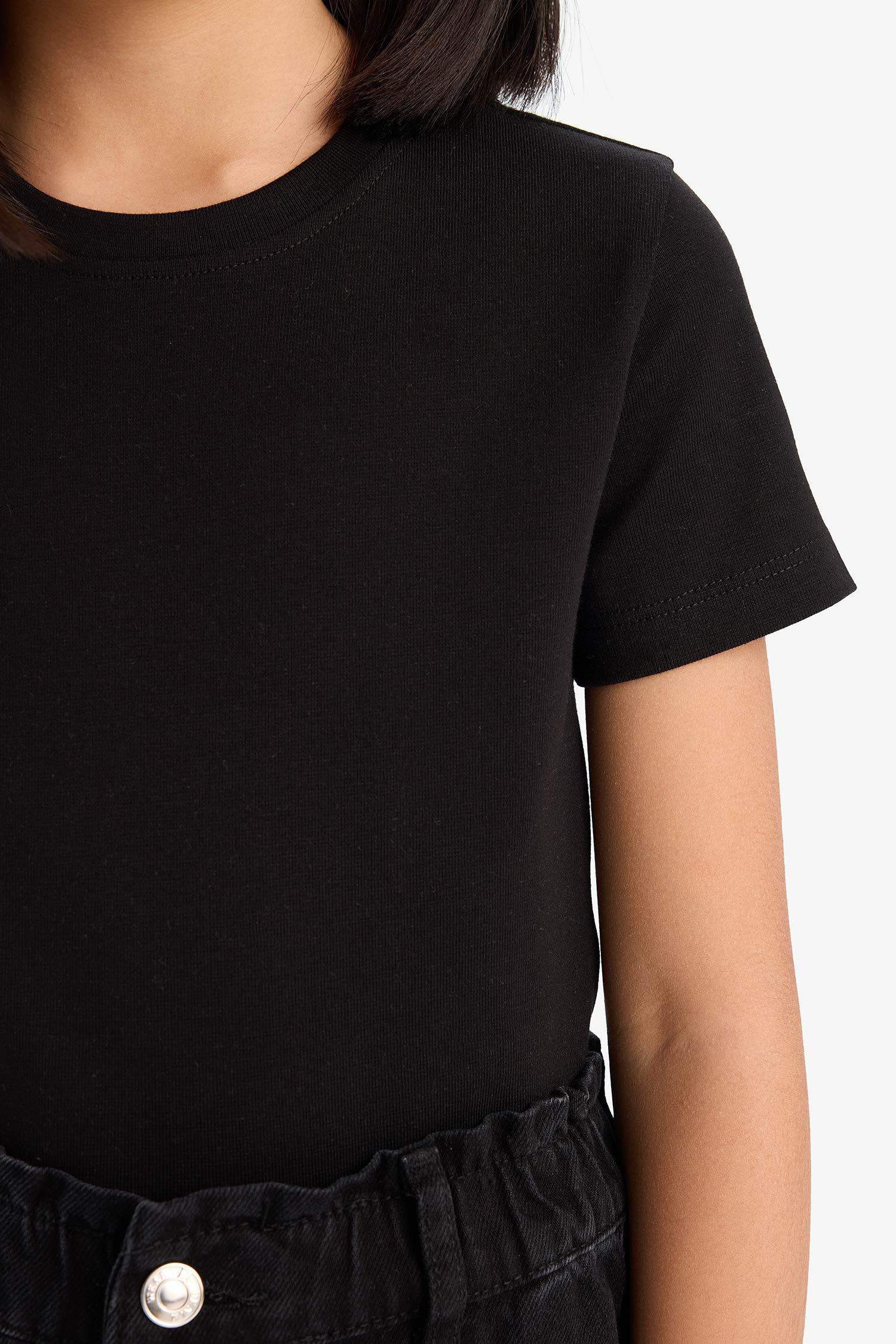 Girl Slim Fit Crew Neck Ribbed Short Sleeve T-Shirt