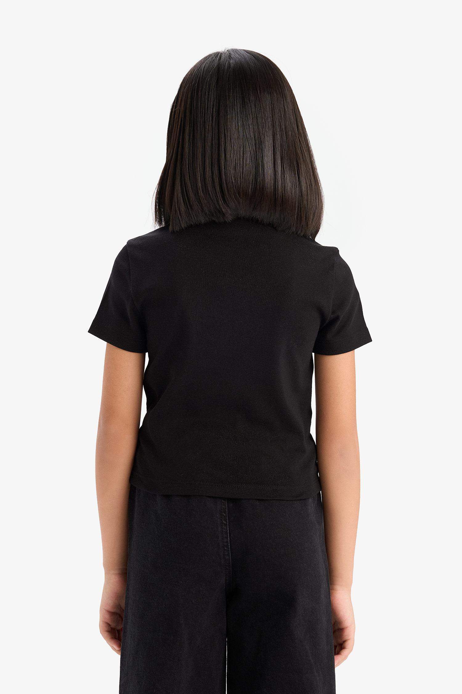 Girl Slim Fit Crew Neck Ribbed Short Sleeve T-Shirt