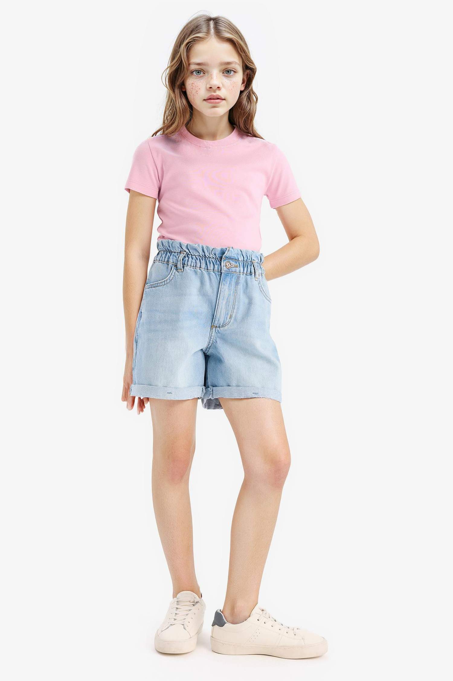 Girl Slim Fit Crew Neck Ribbed Basic T-Shirt