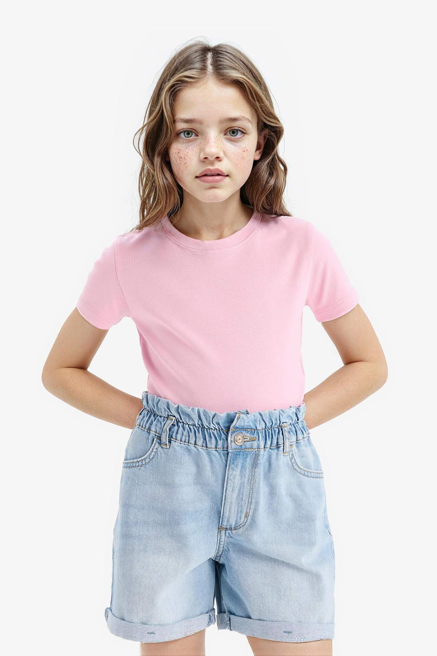 Girl Slim Fit Crew Neck Ribbed Basic T-Shirt