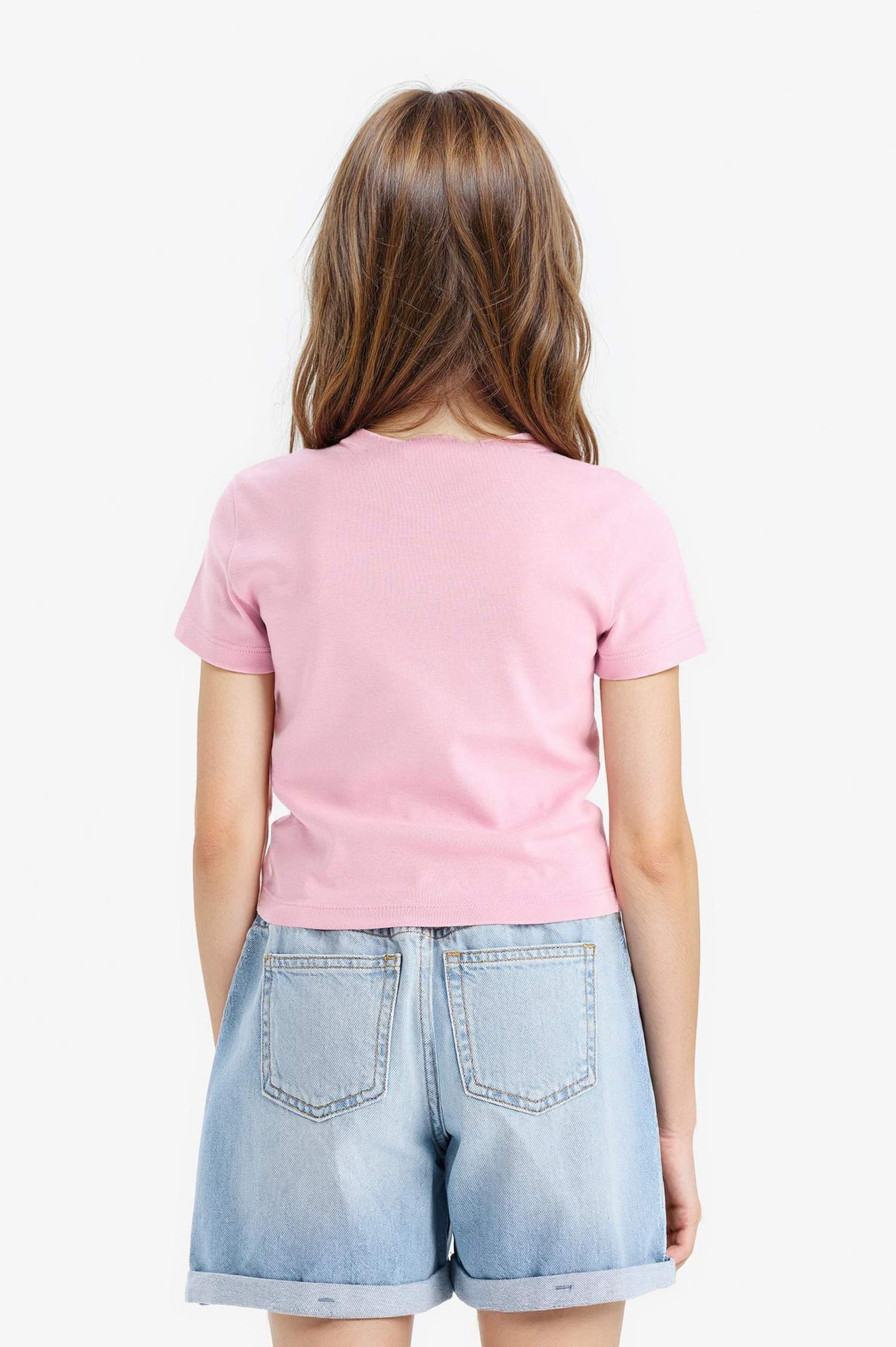 Girl Slim Fit Crew Neck Ribbed Basic T-Shirt