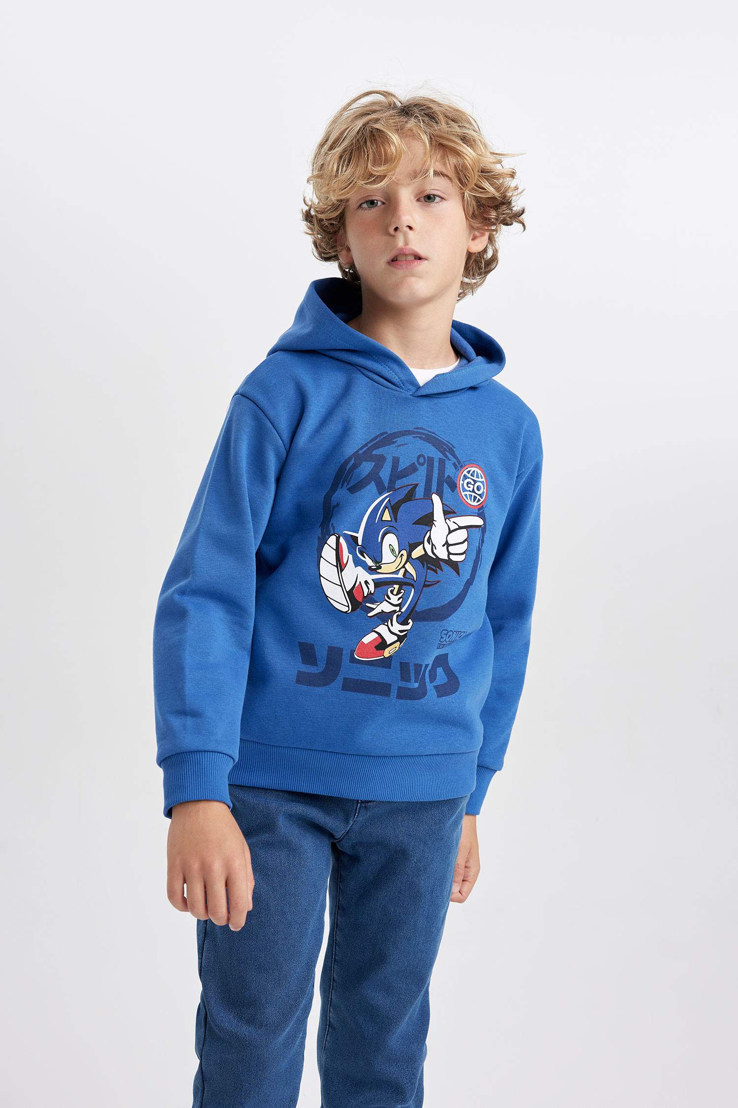 Erkek Çocuk Sonic the Hedgehog Kapüşonlu Kalın Sweatshirt