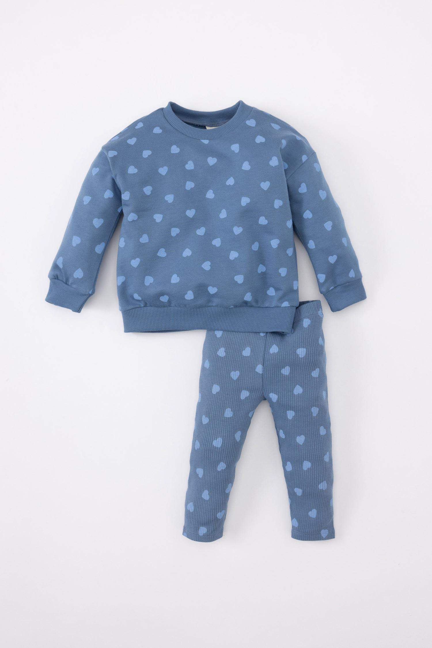 Baby Girl Heart Patterned Sweatshirt Leggings 2 Piece Set