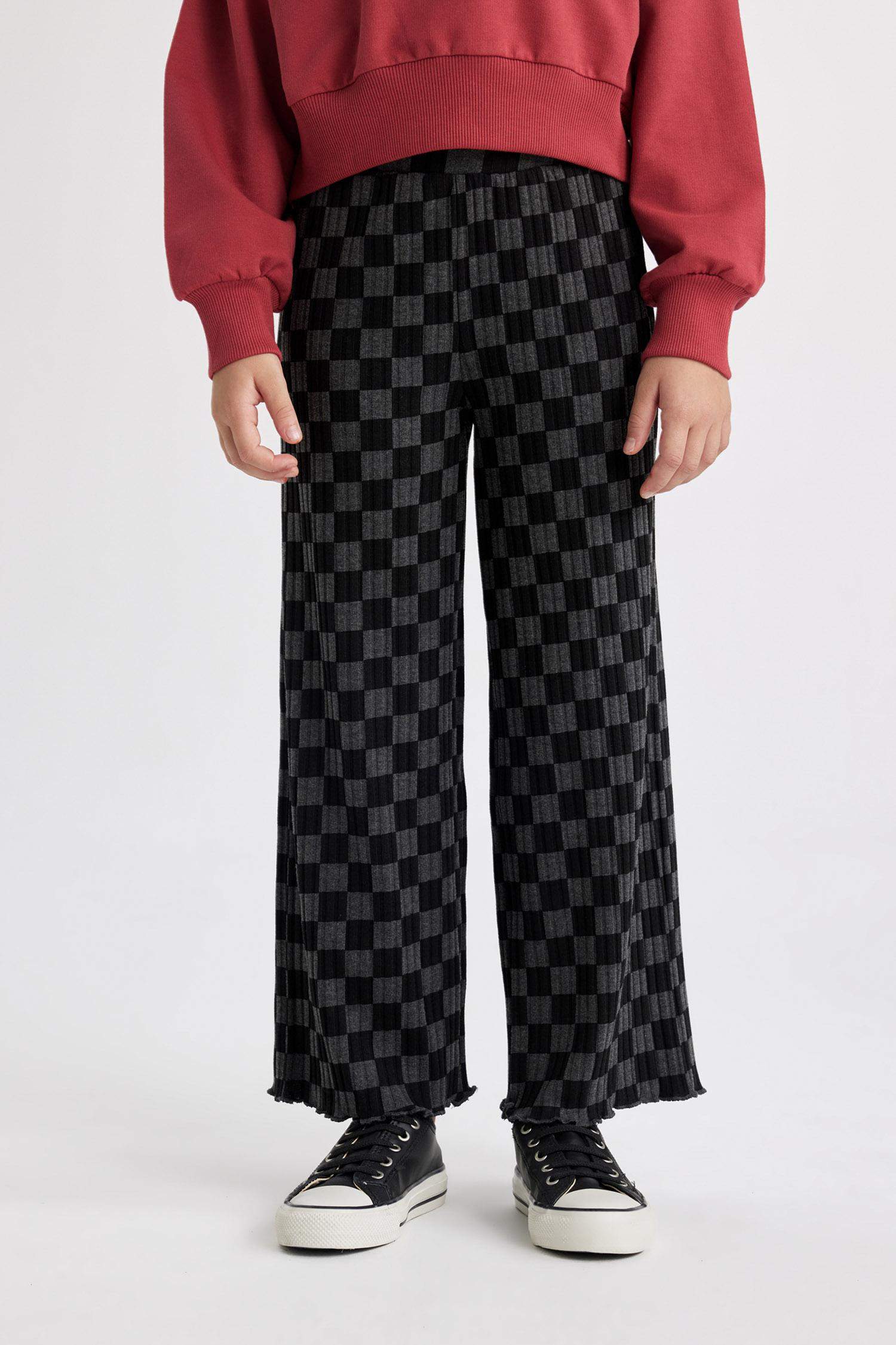 بنطلون بناتي مضلع وايد ليج