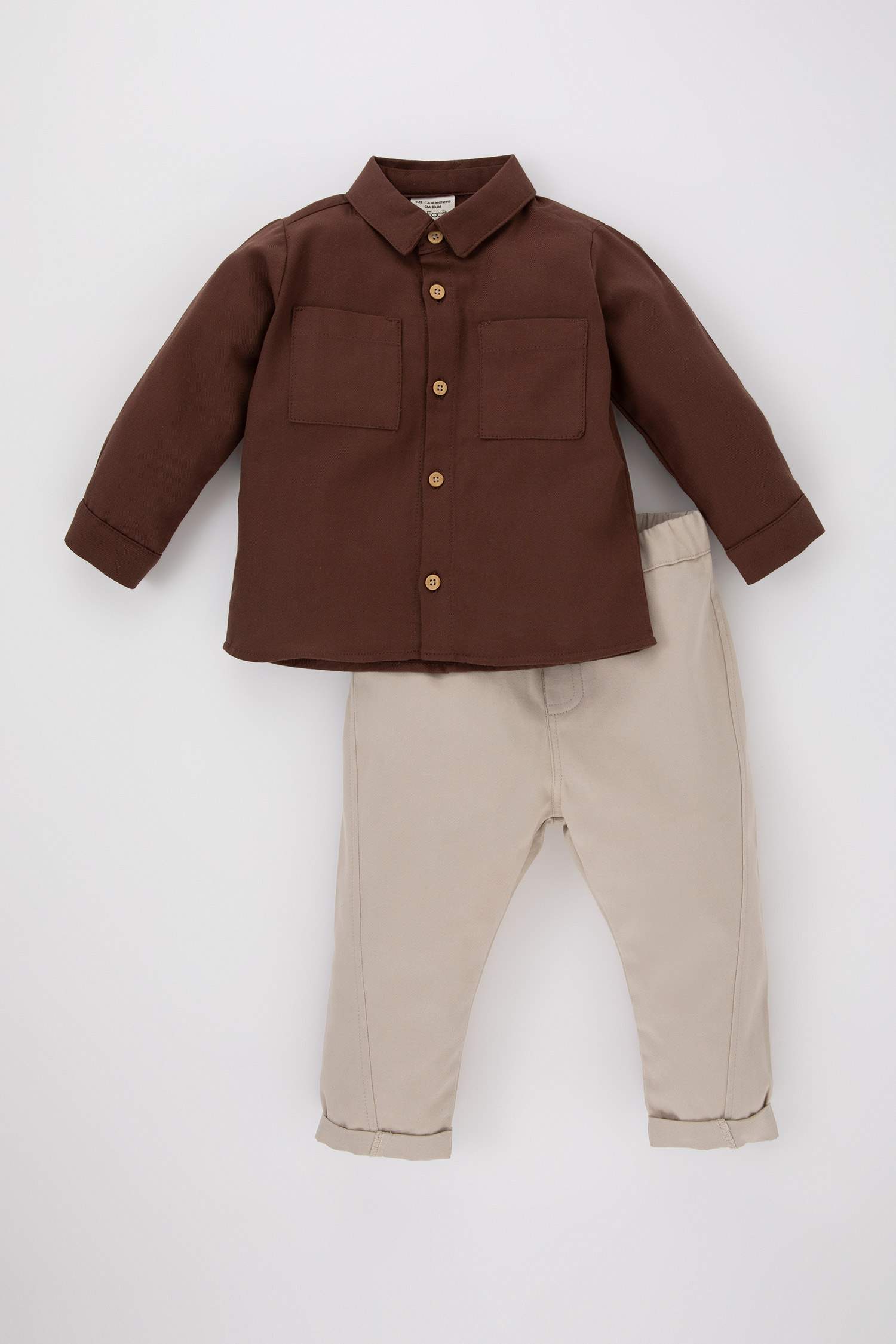 Brown Baby Boy Baby Boy Shirt Twill Trousers 2 Piece Set 2929398 DeFacto
