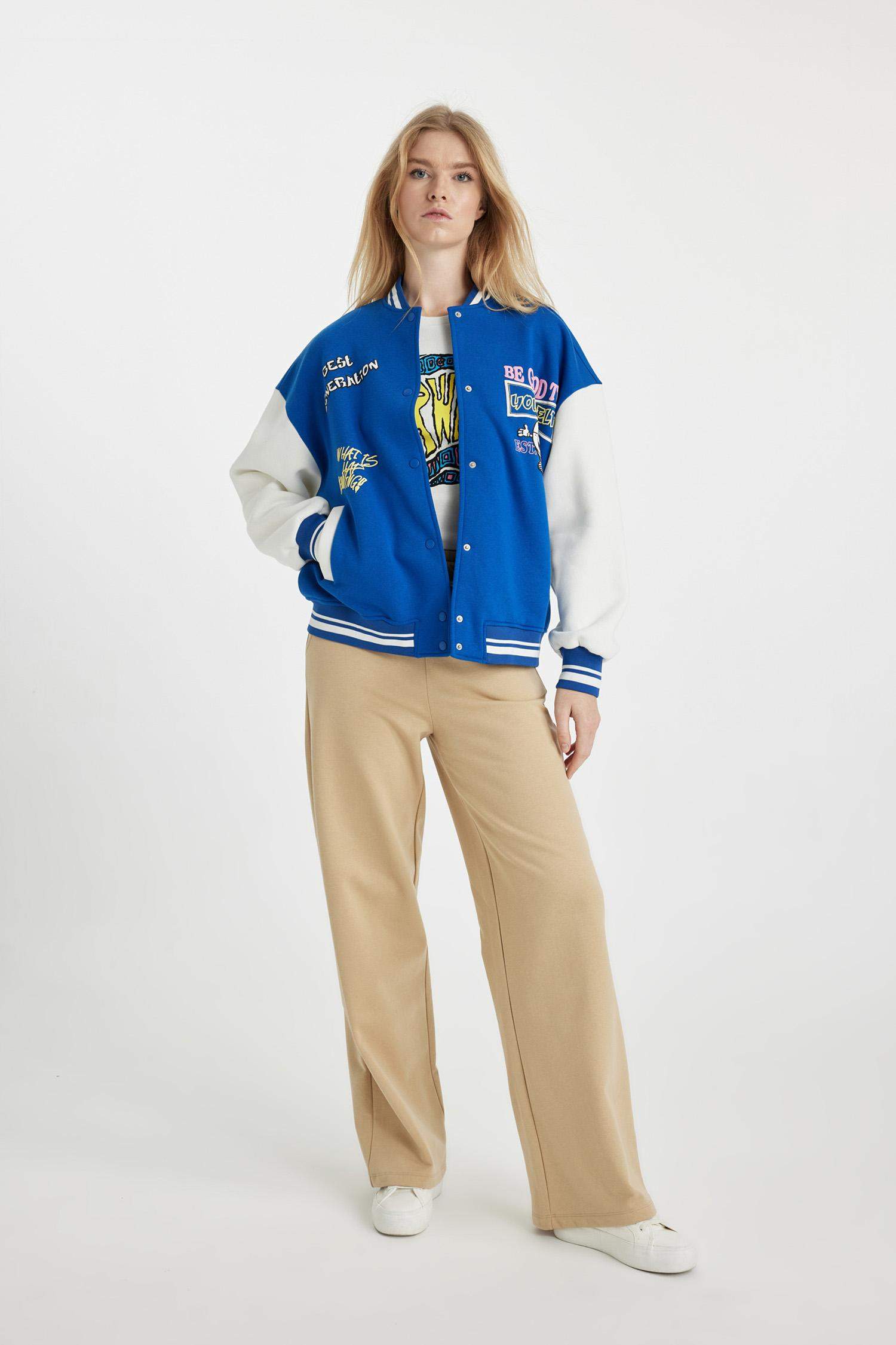 جاكيت بومبر اوفر سايز بياقة مستديرة بجيب