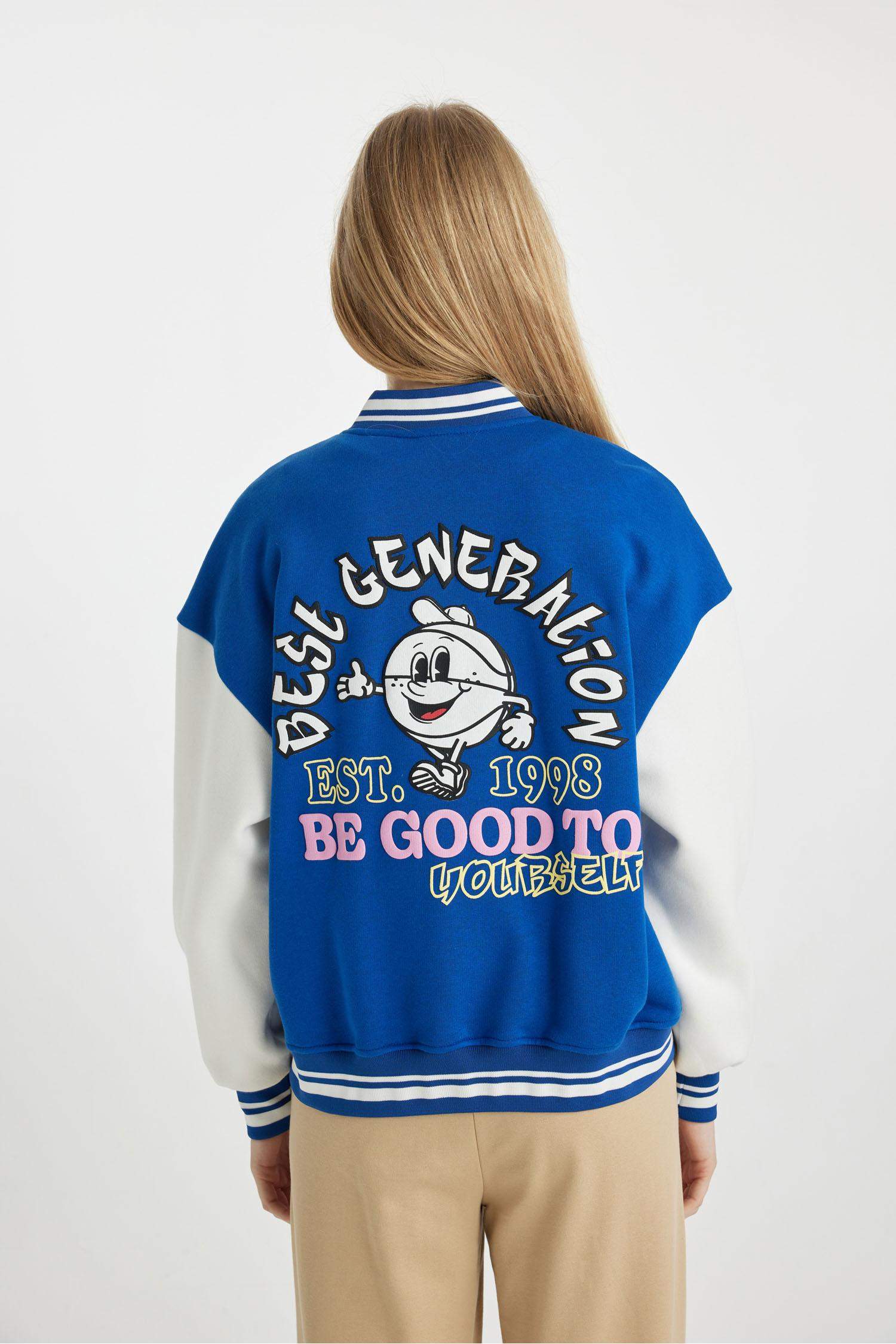 جاكيت بومبر اوفر سايز بياقة مستديرة بجيب