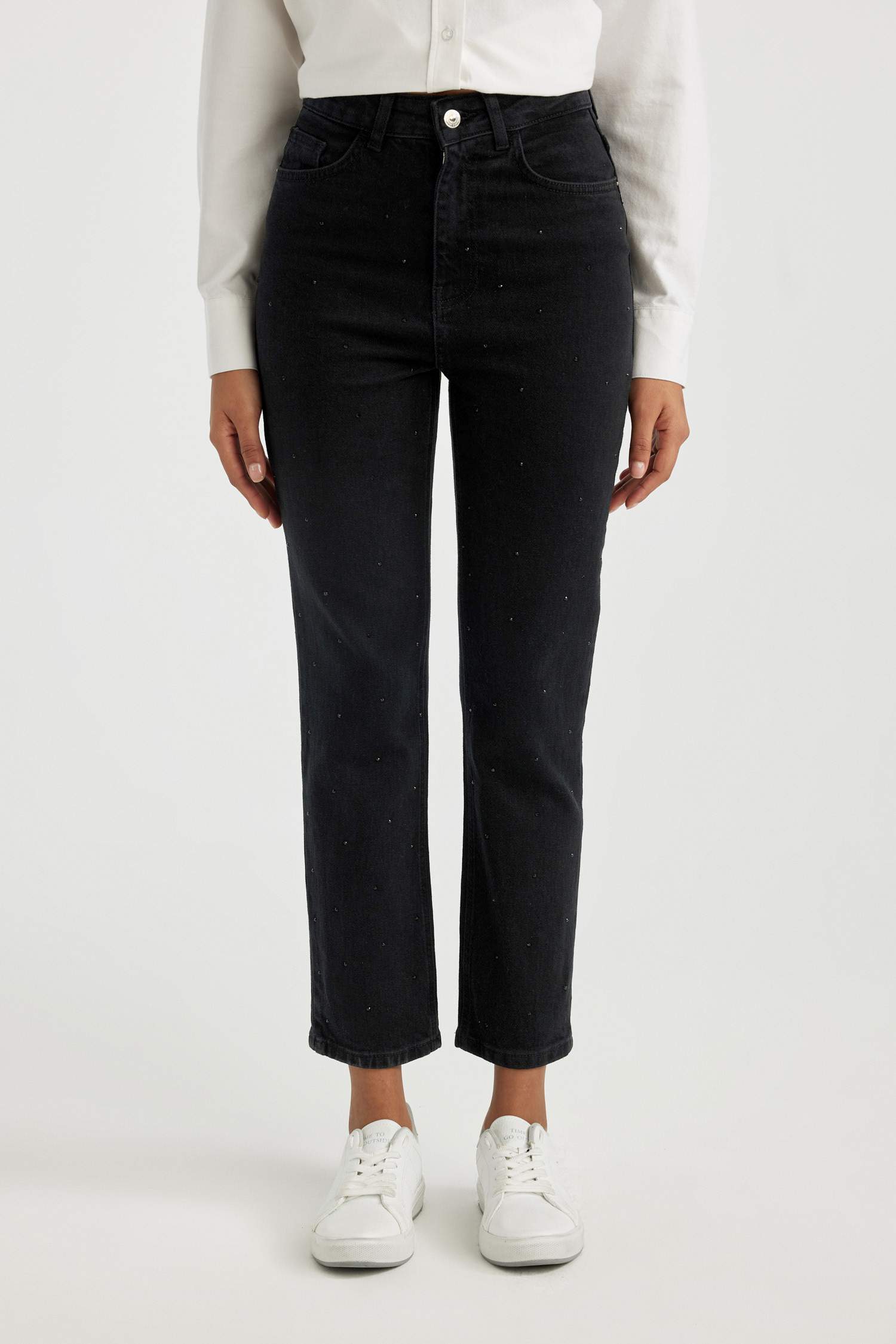 بنطلون جينز فينتج قصة مستقيمة وخصر عالي