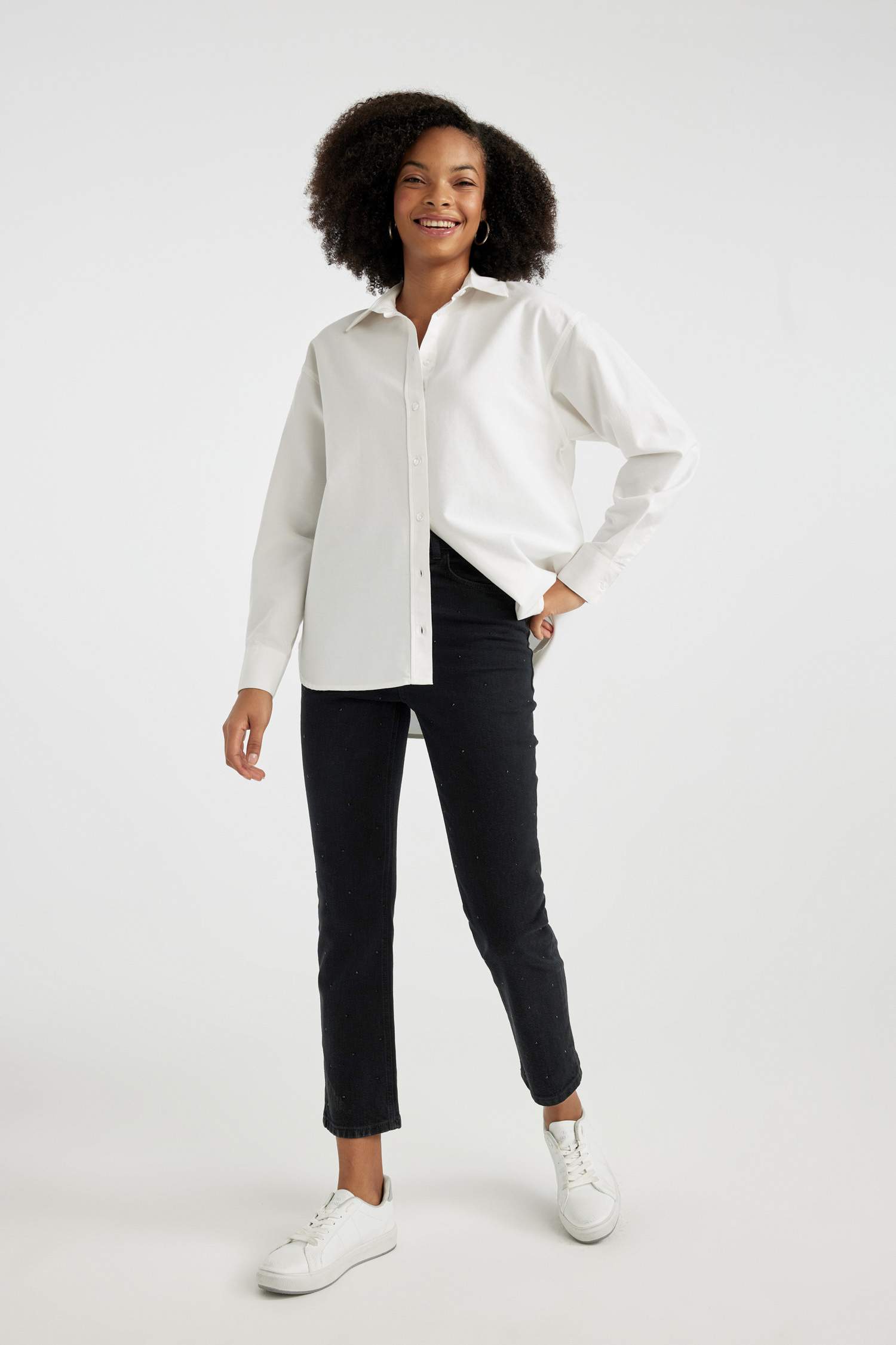 بنطلون جينز فينتج قصة مستقيمة وخصر عالي