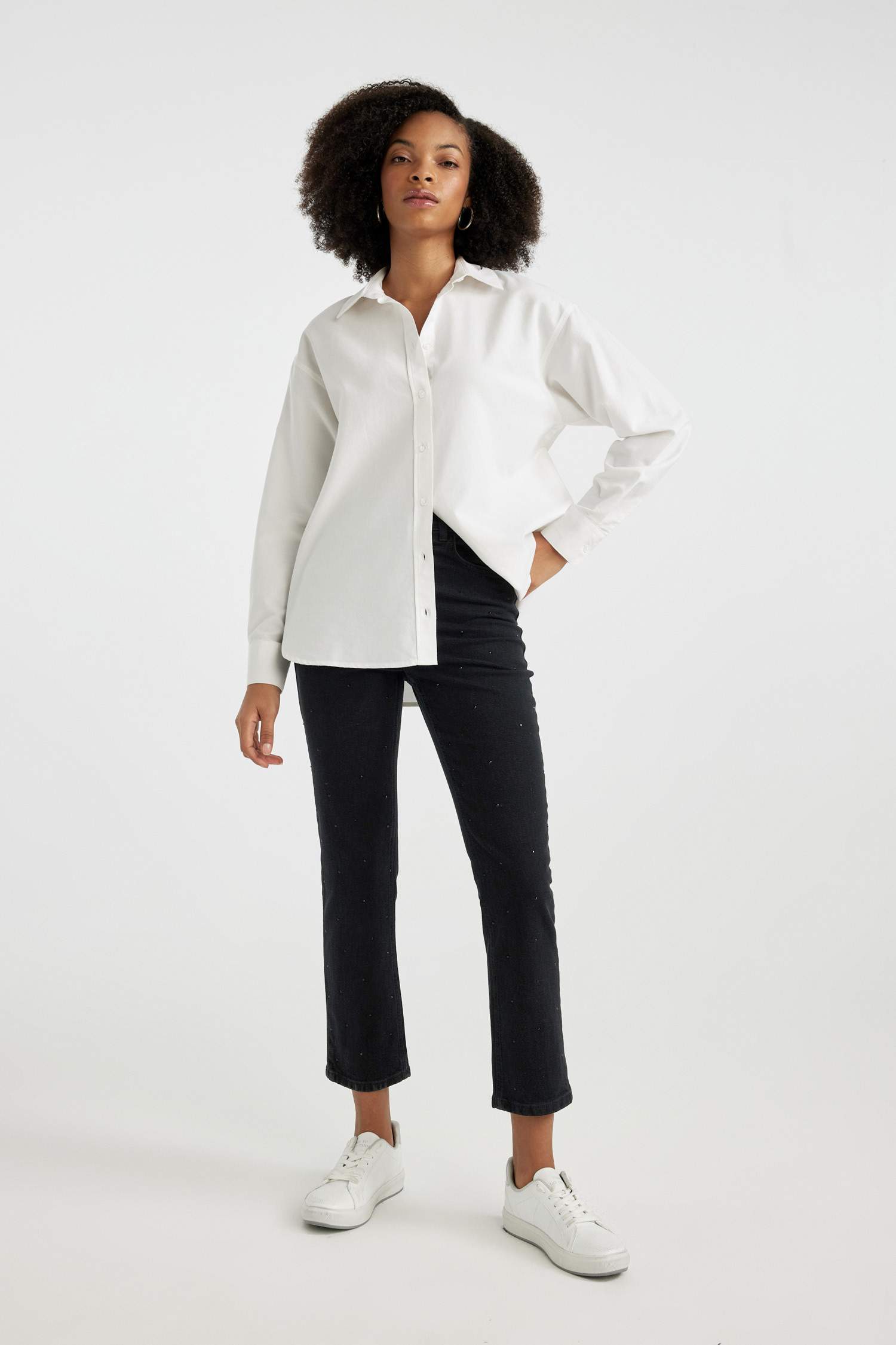 بنطلون جينز فينتج قصة مستقيمة وخصر عالي