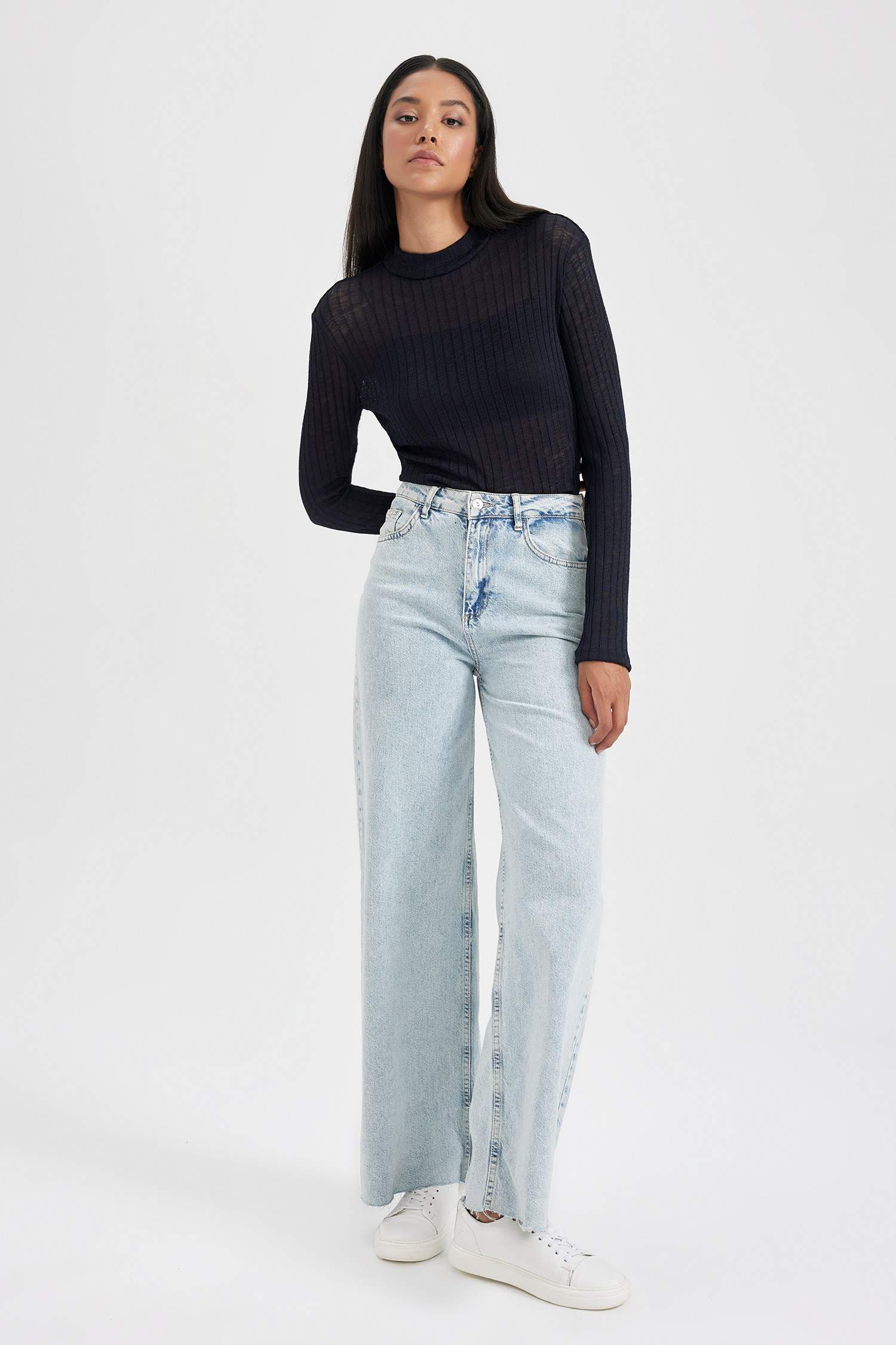 T-Shirt Coupe Slim demi-Col de Tortue à Manches Longues