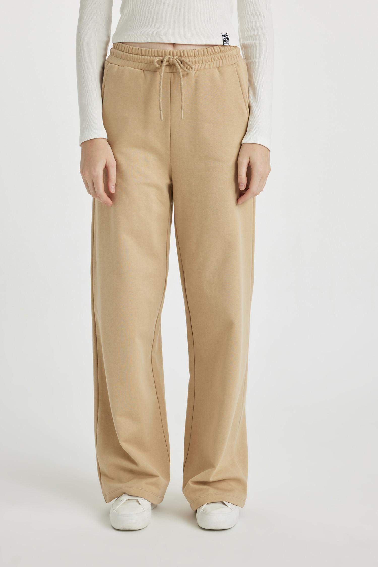 Wide Leg Geniş Bol Paça Eşofman Altı Beli Lastikli Bağcıklı Cepli Basic Düz