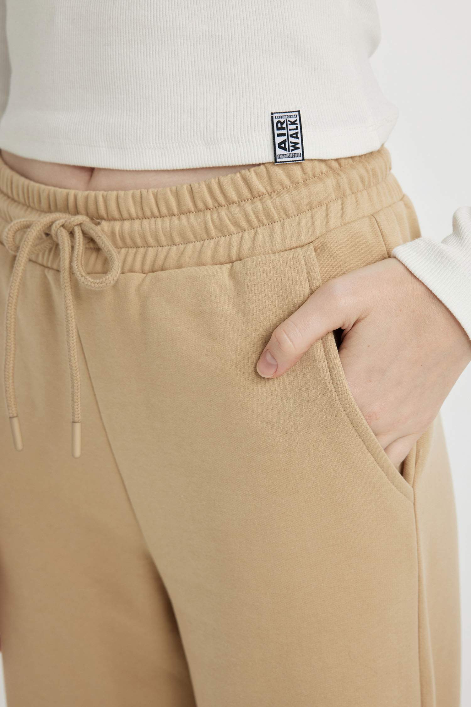 Wide Leg Geniş Bol Paça Eşofman Altı Beli Lastikli Bağcıklı Cepli Basic Düz