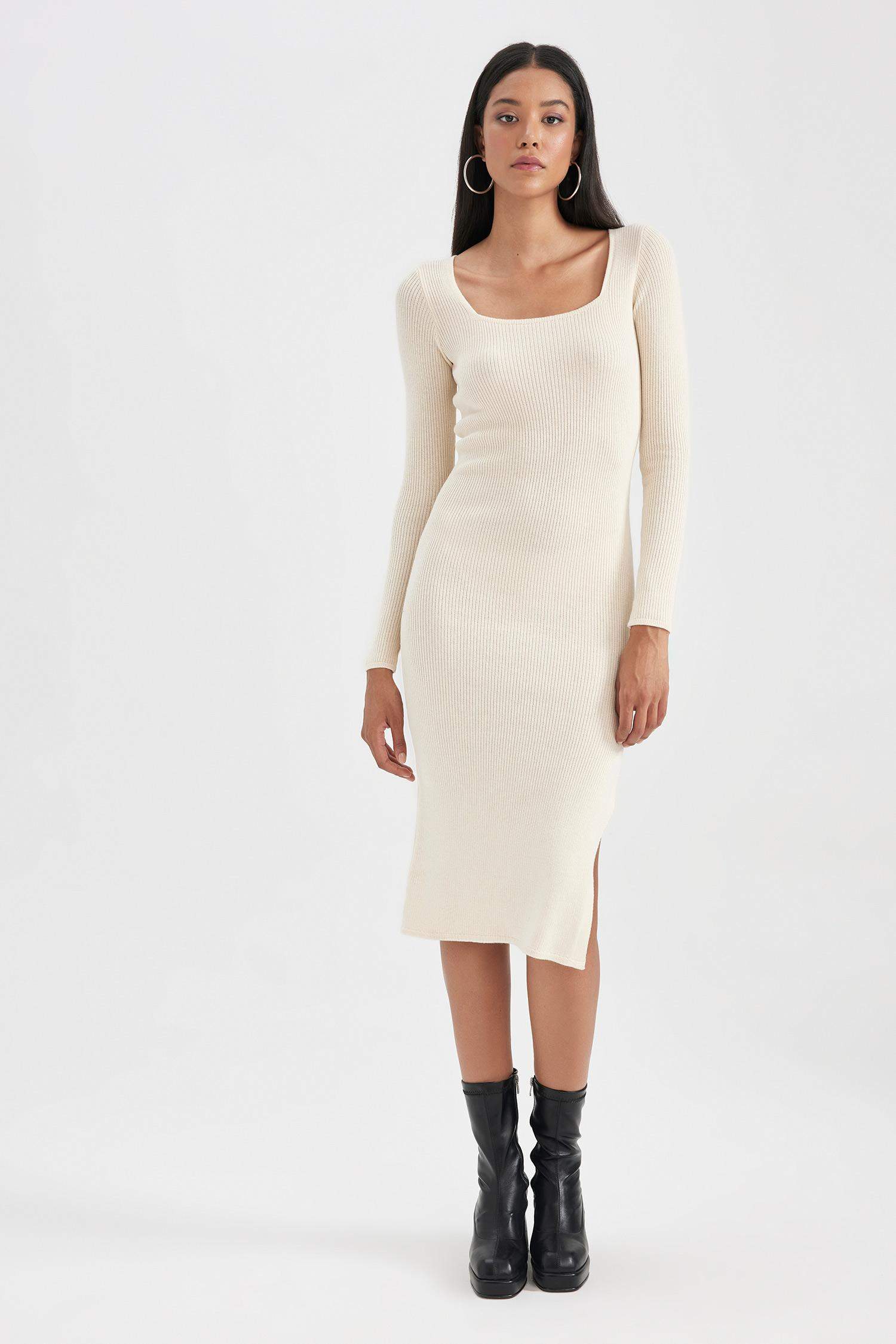 Slim Fit Square Collar Ribana Dress