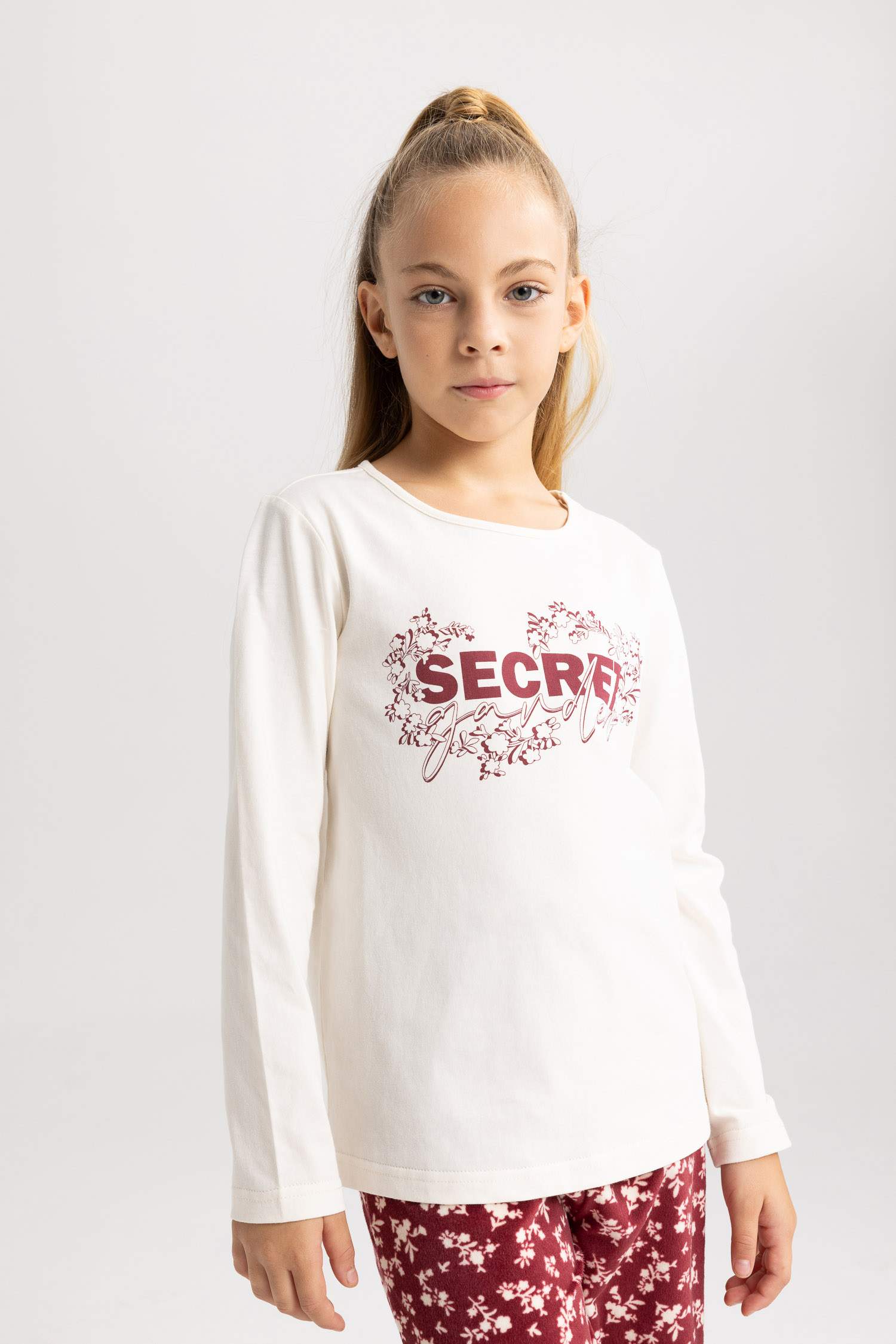 Kız Çocuk Mini Me Pijama Takımı Penye Baskılı Uzun Kollu Üst Beli Lastikli Uzun Alt