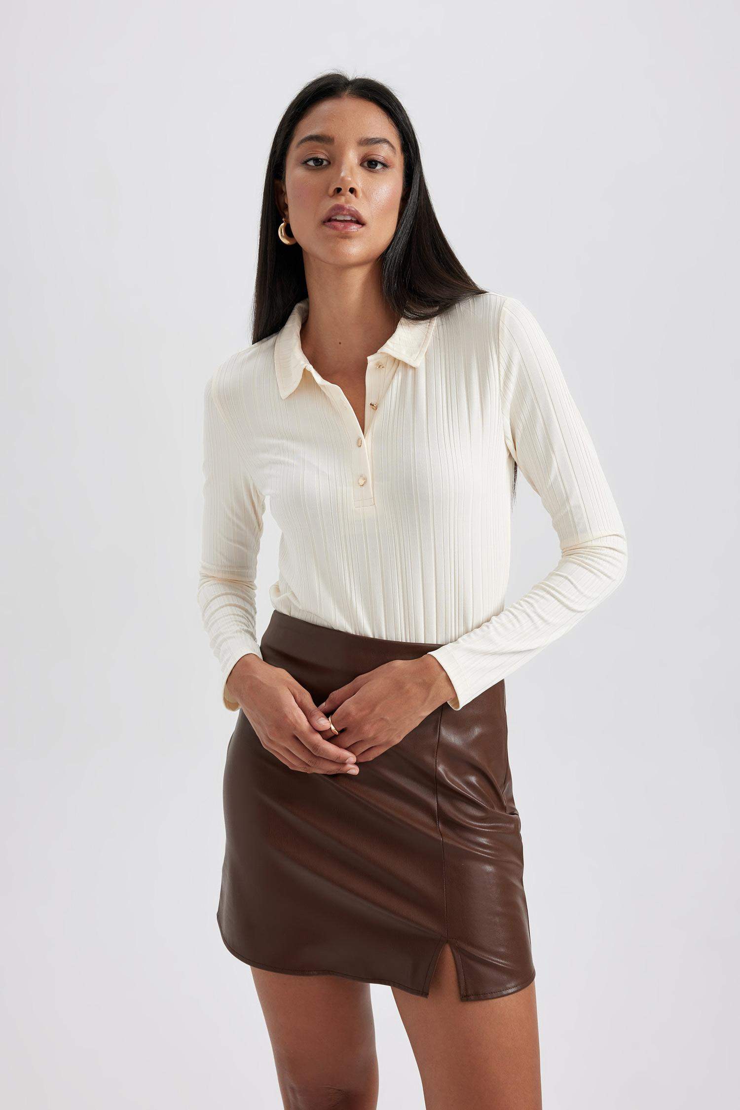 Футболка-поло приталенного кроя с длинным рукавом