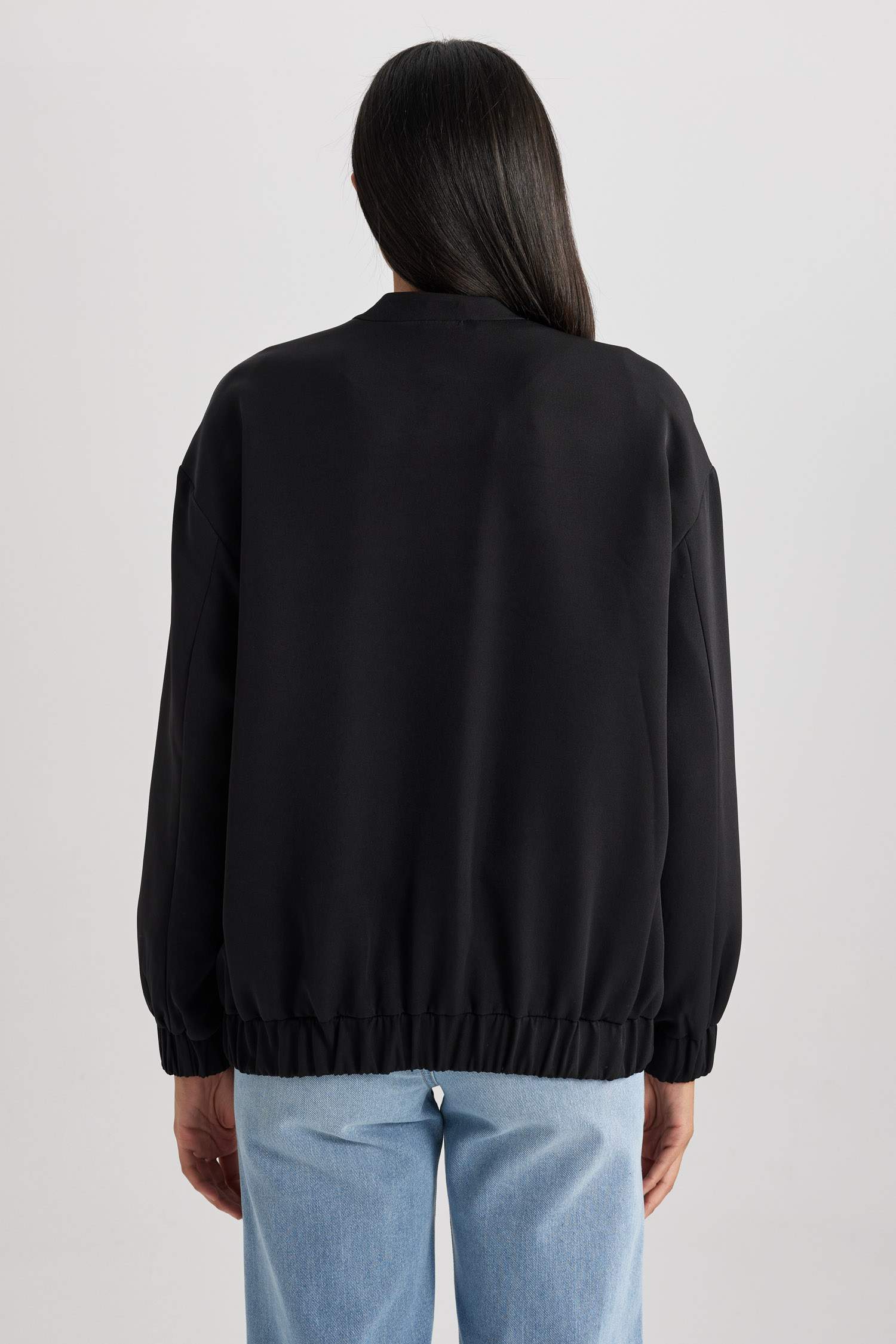 Su İtici Kolej Yaka Çıtçıtlı Cepli Basic Düz Bomber Mont Ceket