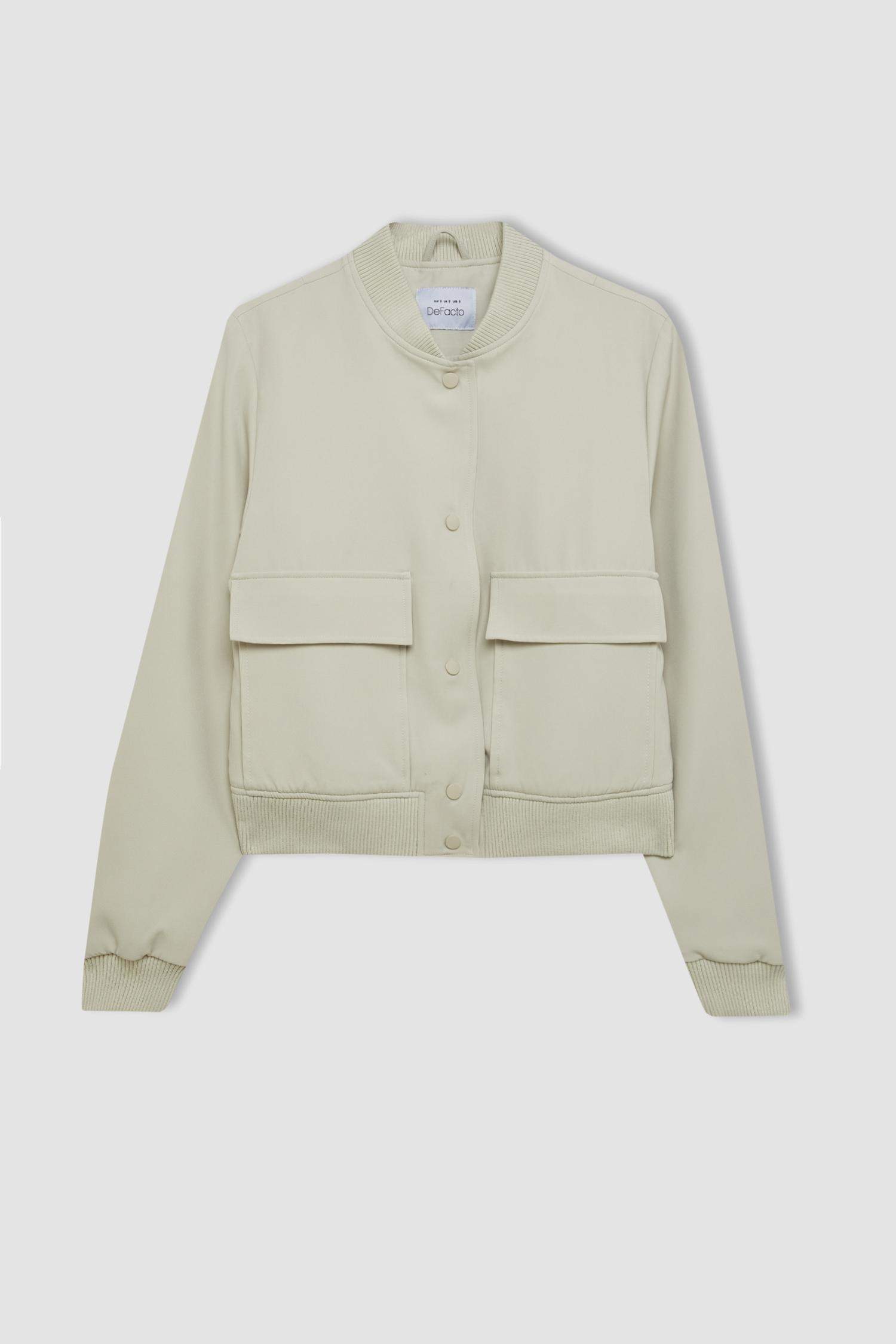 Su Geçirmez Kolej Yaka Rüzgar Geçirmez Çıtçıtlı Cepli Kısa Bomber Ceket