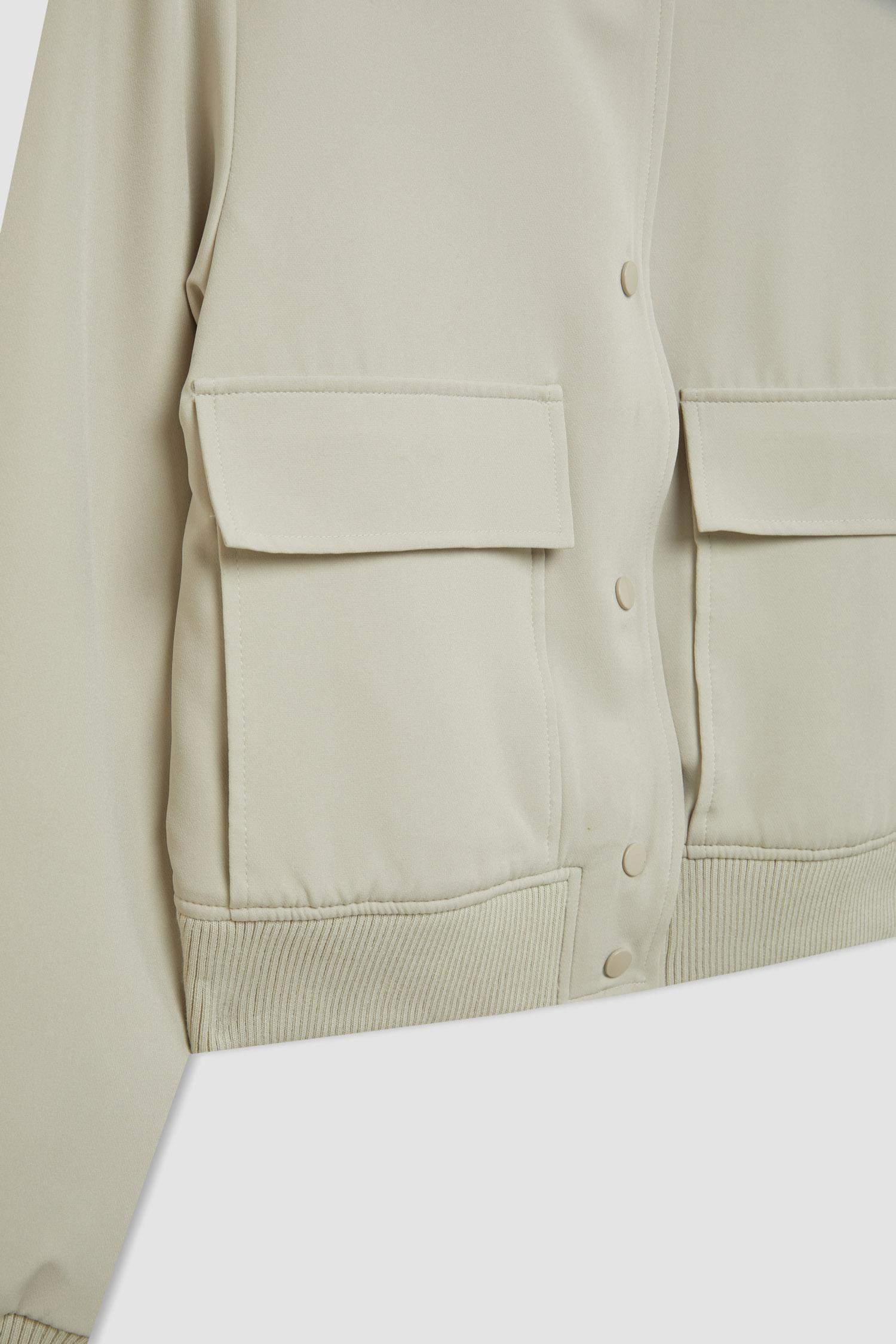 Su Geçirmez Kolej Yaka Rüzgar Geçirmez Çıtçıtlı Cepli Kısa Bomber Ceket