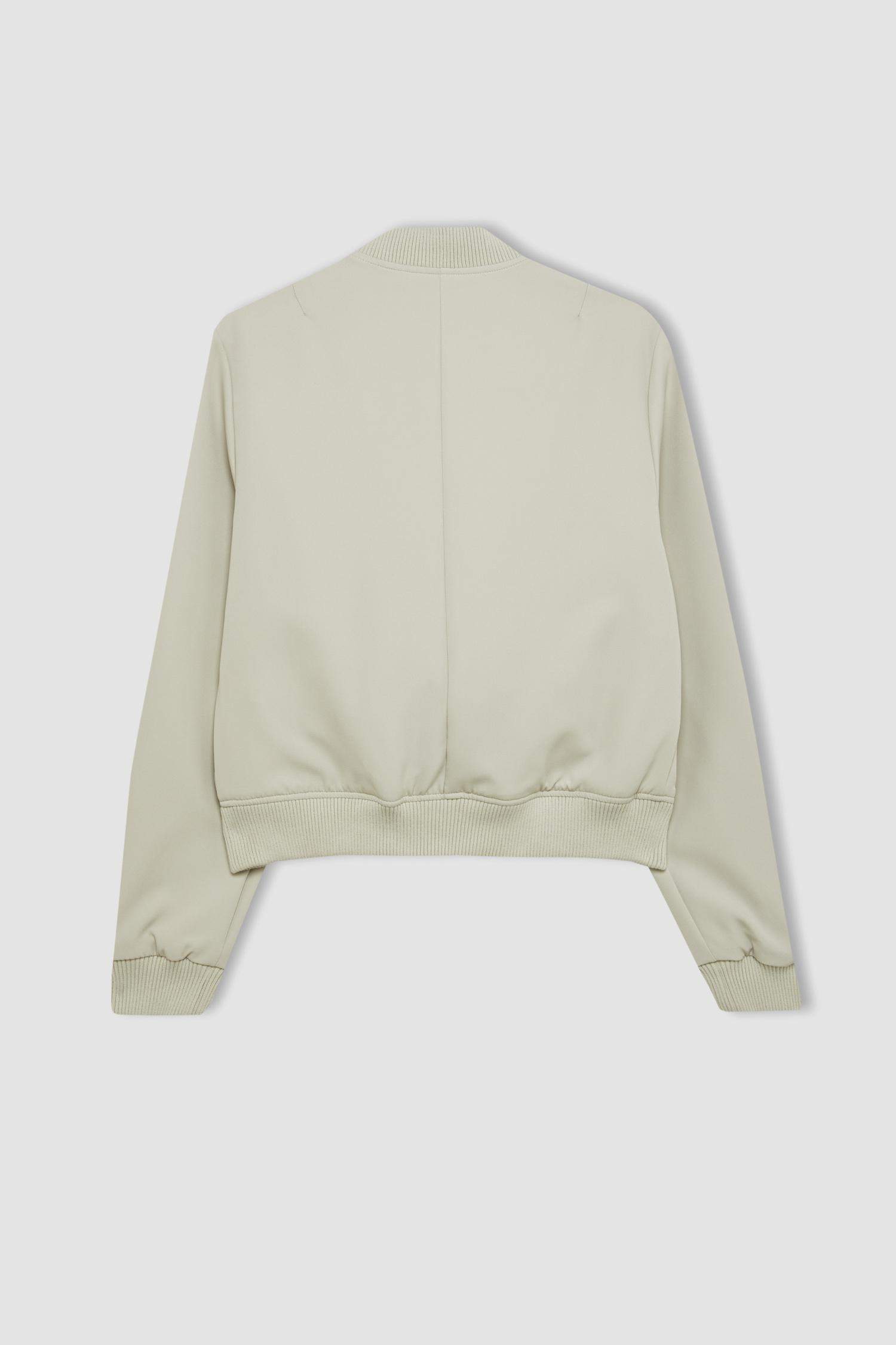 Su Geçirmez Kolej Yaka Rüzgar Geçirmez Çıtçıtlı Cepli Kısa Bomber Ceket