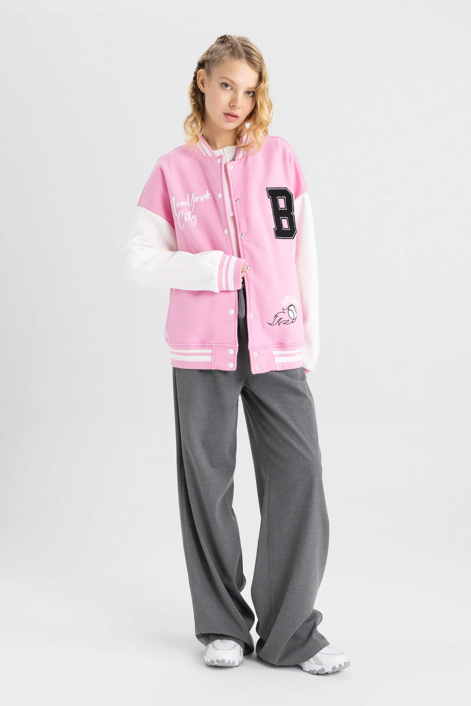 Coool Oversize Fit Thick Sweatshirt Fabric Bomber Jacket