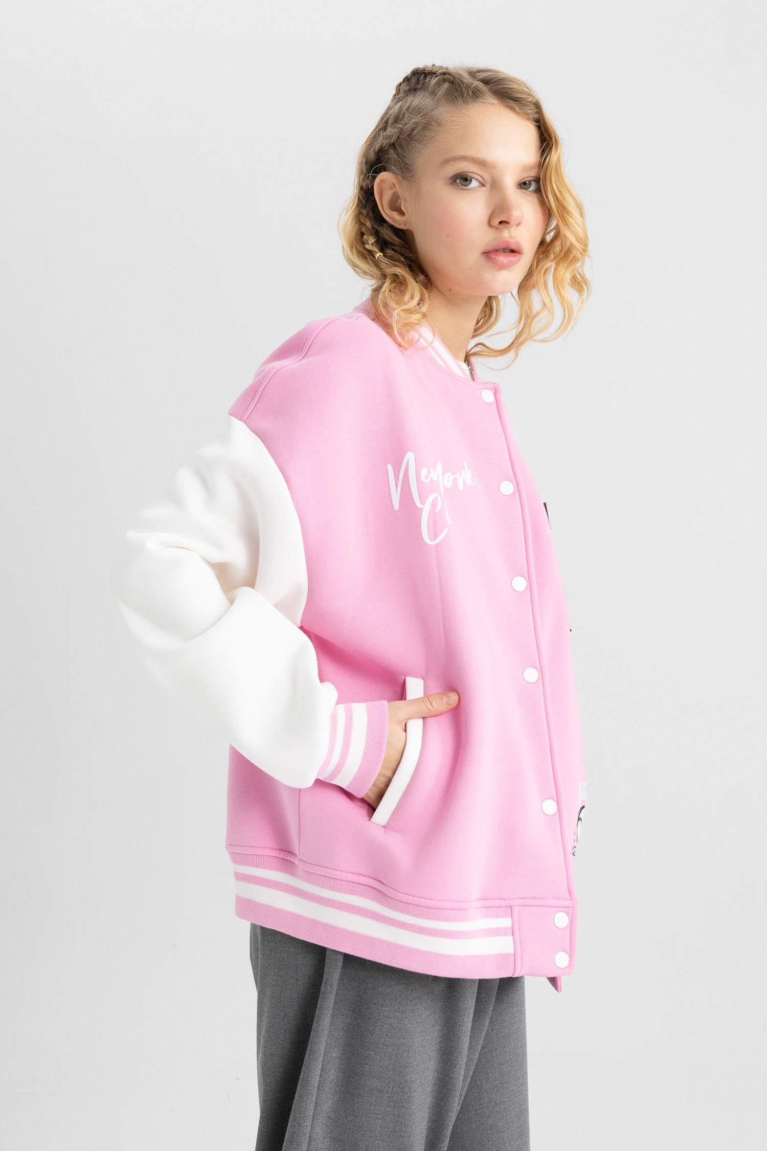 Coool Oversize Fit Thick Sweatshirt Fabric Bomber Jacket