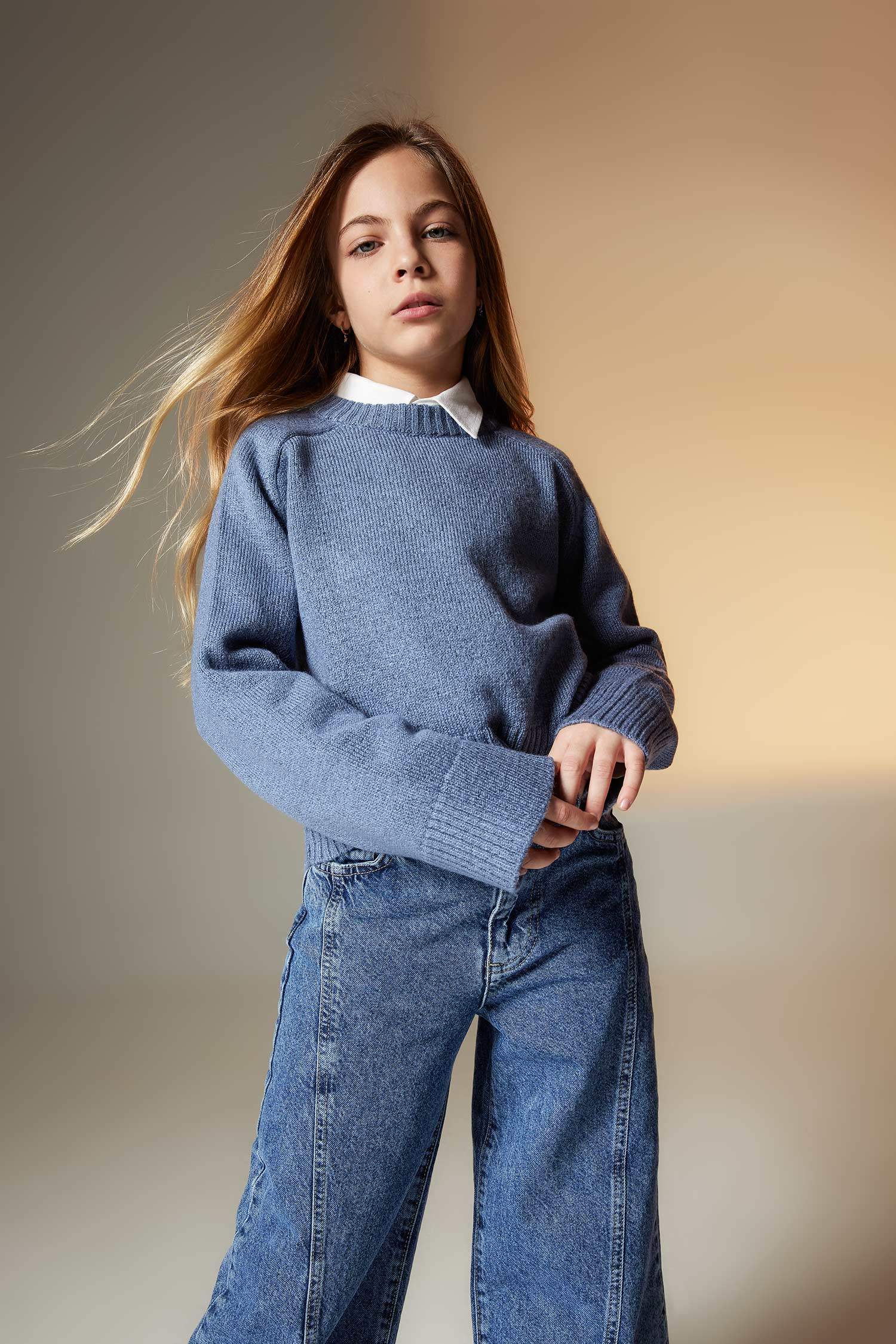 Kız Çocuk Bisiklet Yaka Triko Kazak