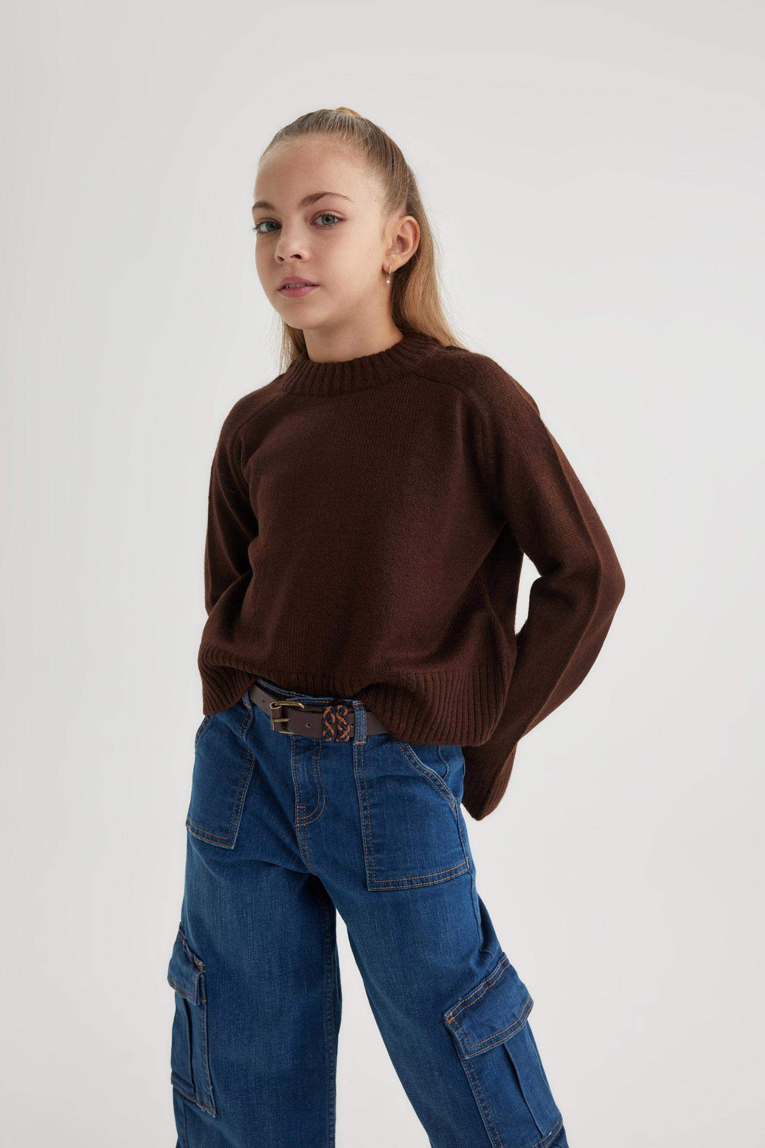 Girl Crew Neck Knitted Pullover