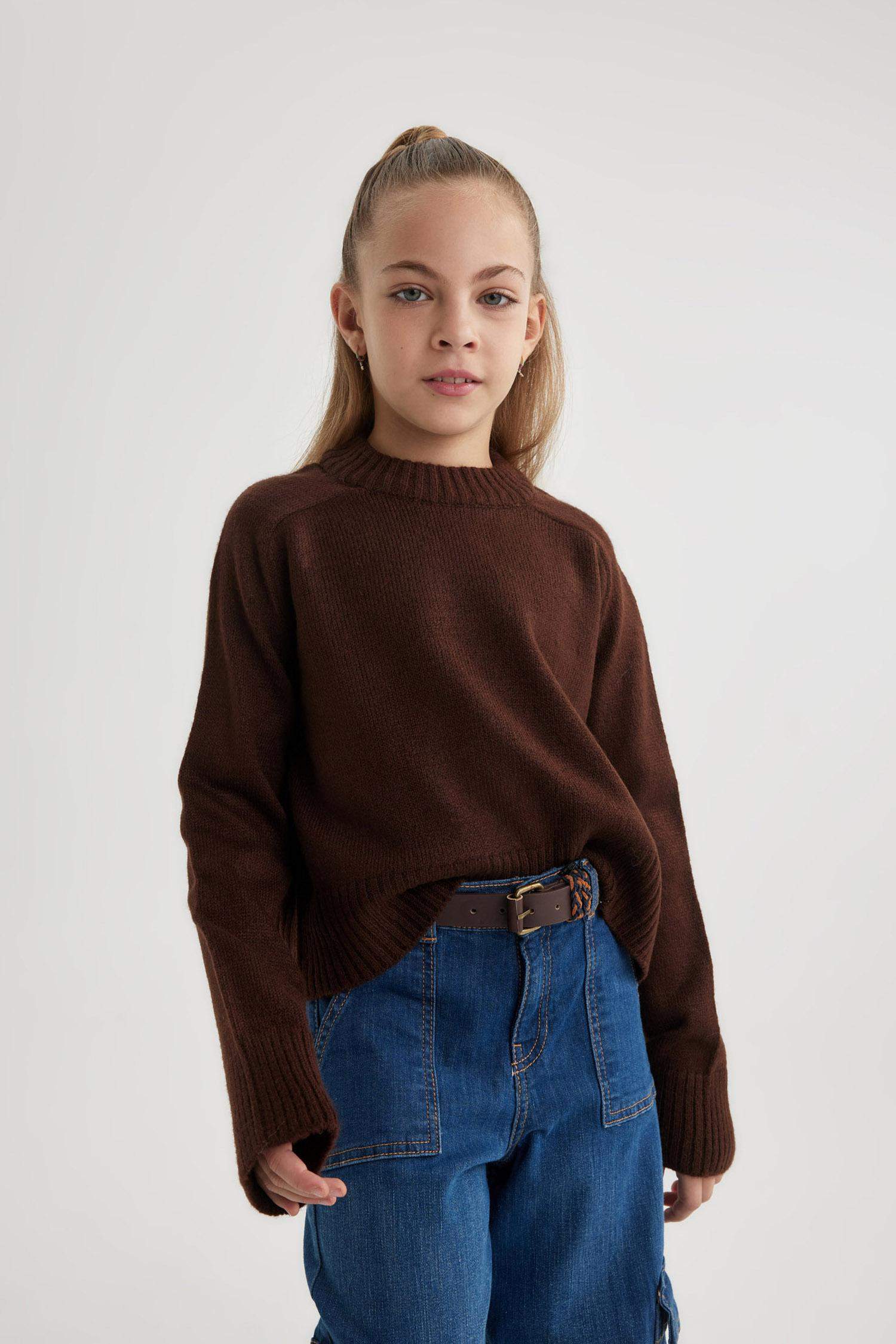 Girl Crew Neck Knitted Pullover