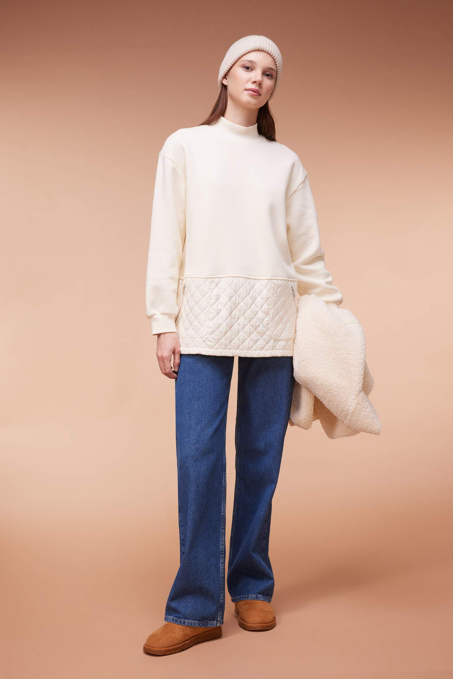 Regular Fit Half Turtleneck Thick Sweatshirt Tunic