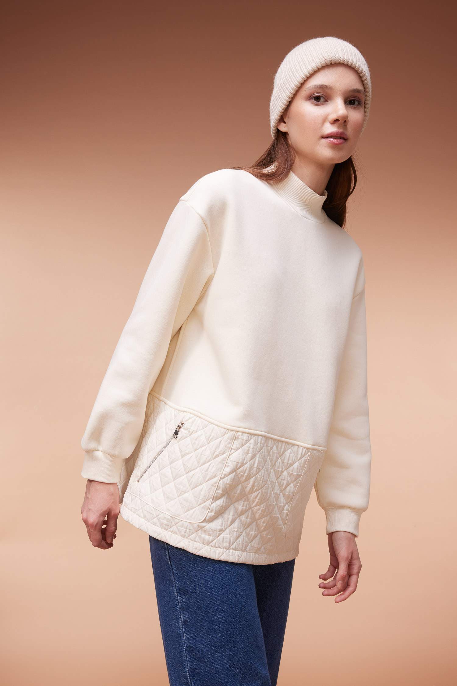 Regular Fit Half Turtleneck Thick Sweatshirt Tunic