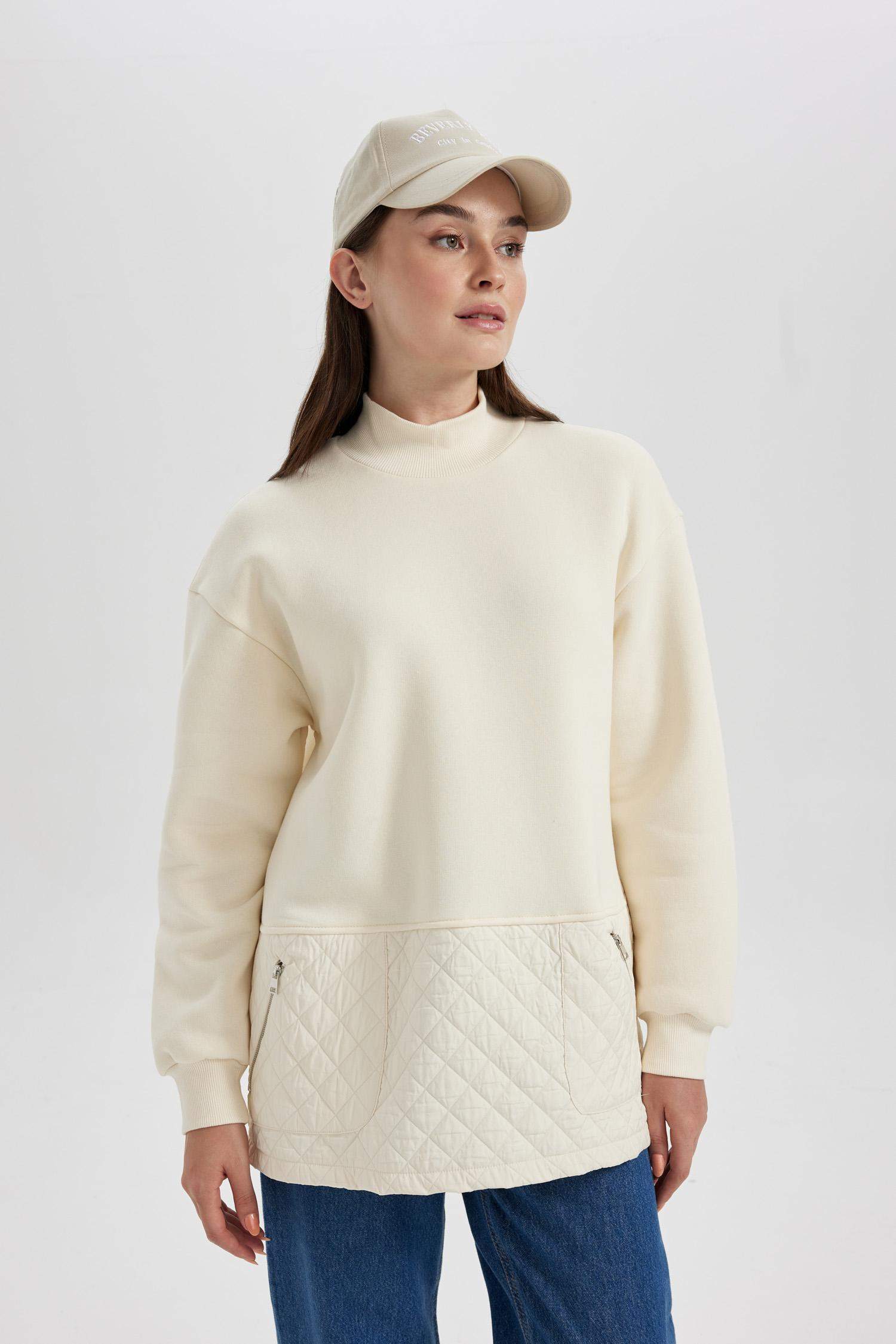 Regular Fit Half Turtleneck Thick Sweatshirt Tunic