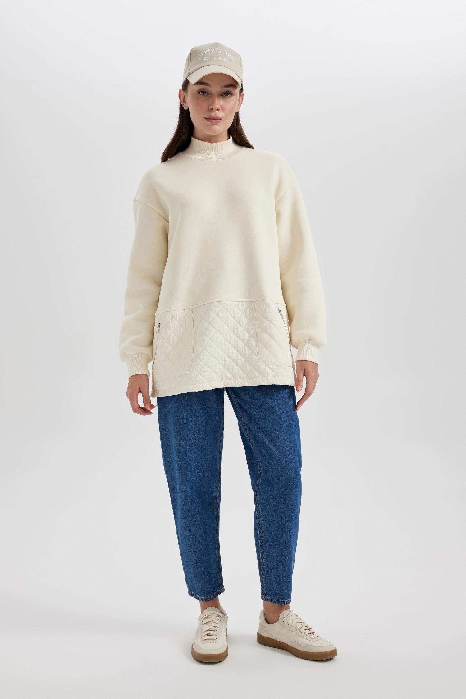 Regular Fit Half Turtleneck Thick Sweatshirt Tunic