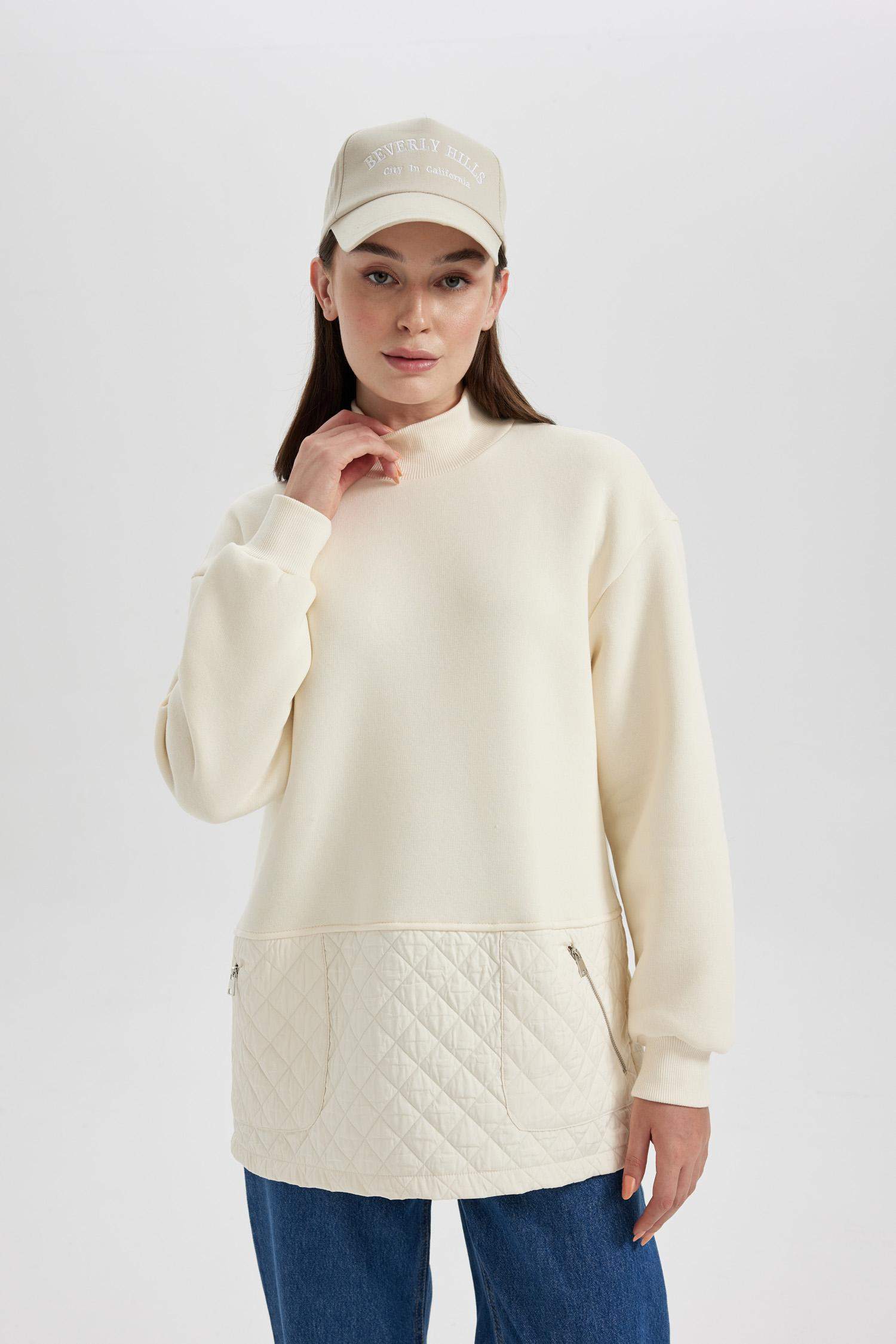Regular Fit Half Turtleneck Thick Sweatshirt Tunic