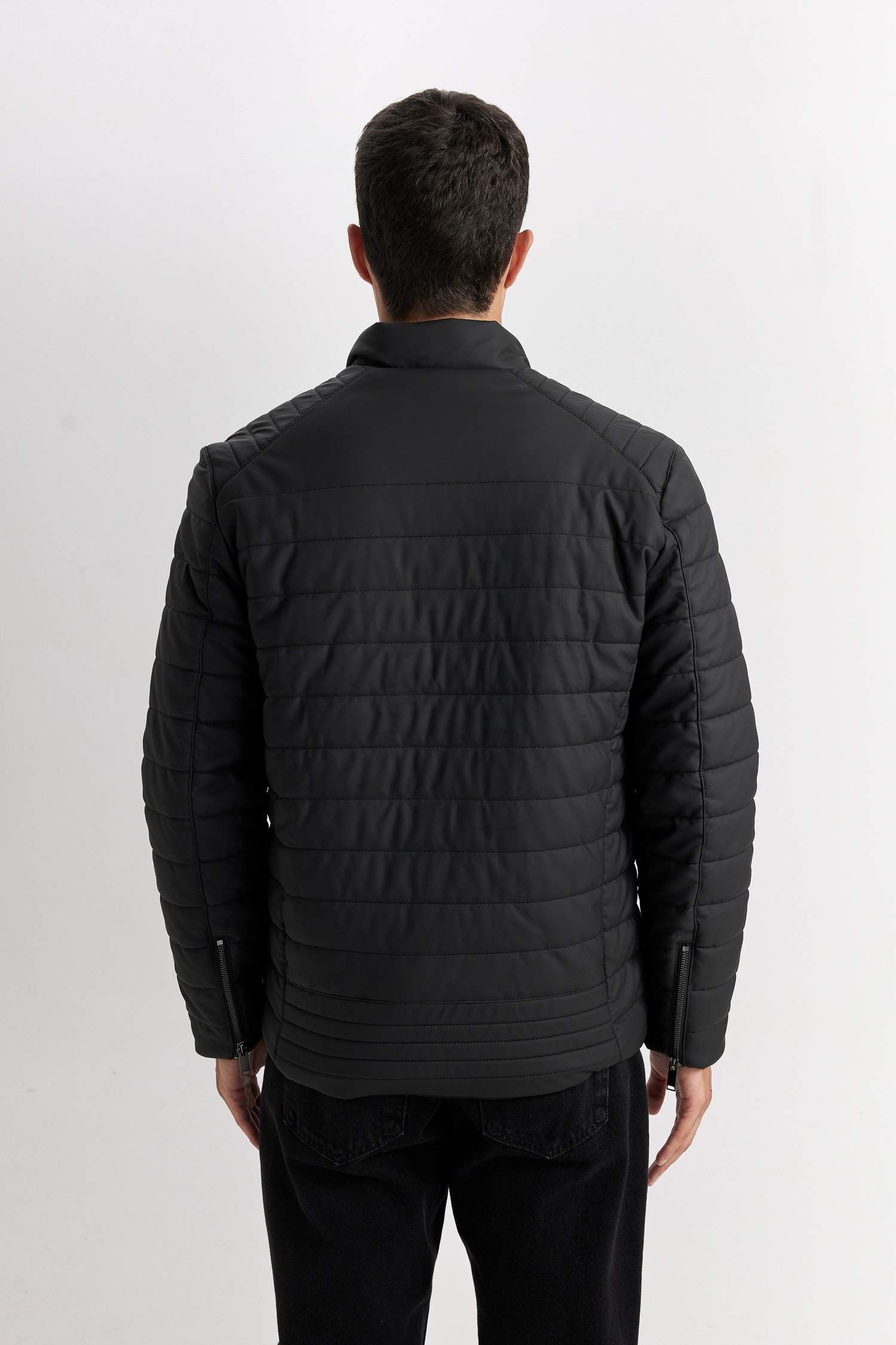 Su İtici Slim Fit Dar Kesim Dik Yaka Fermuarlı Cepli Suni Deri Ceket Mont