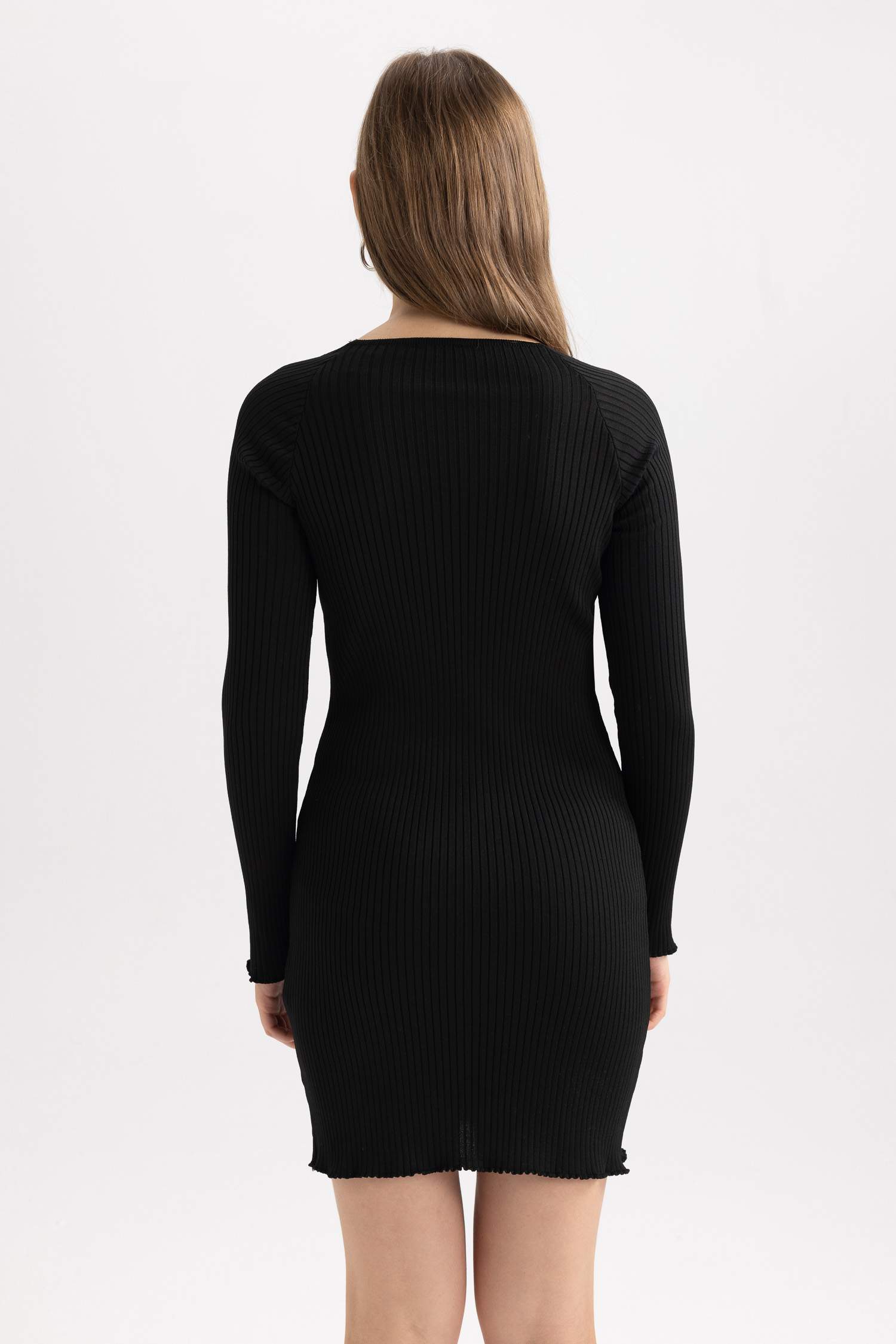 Slim Fit Square Collar Knitwear Raglan Sleeves Dress