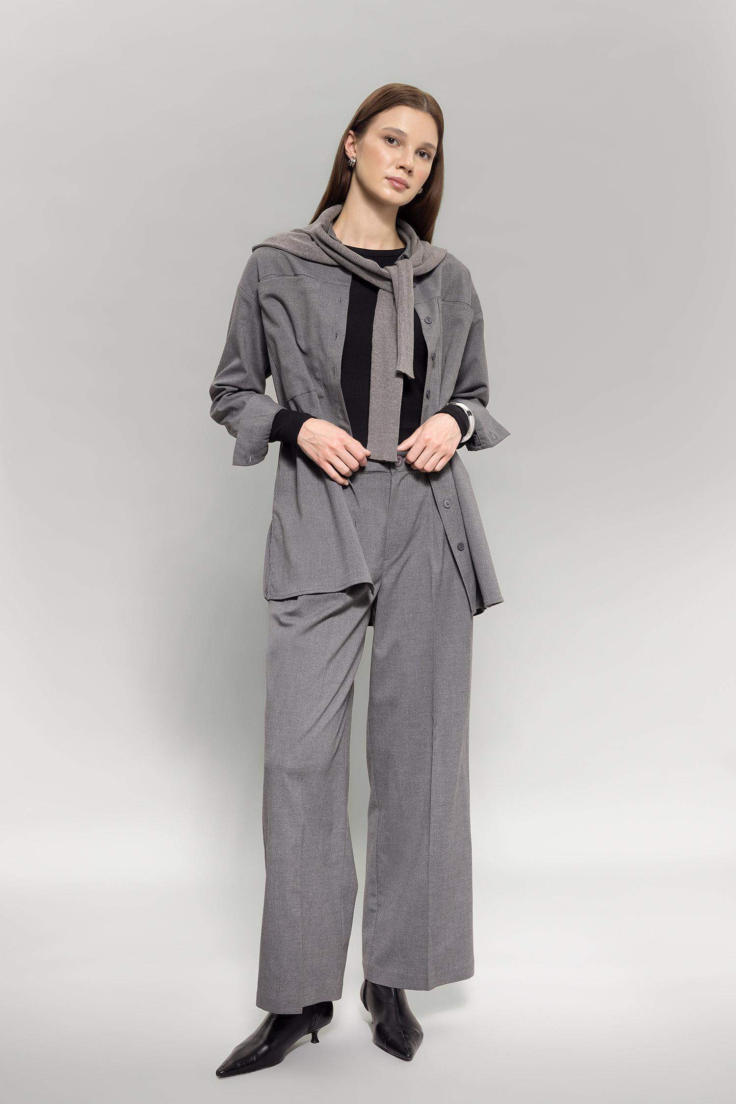 Wide Leg Geniş Bol Paça Çift Pileli Basic Düz Dokuma Klasik Pantolon