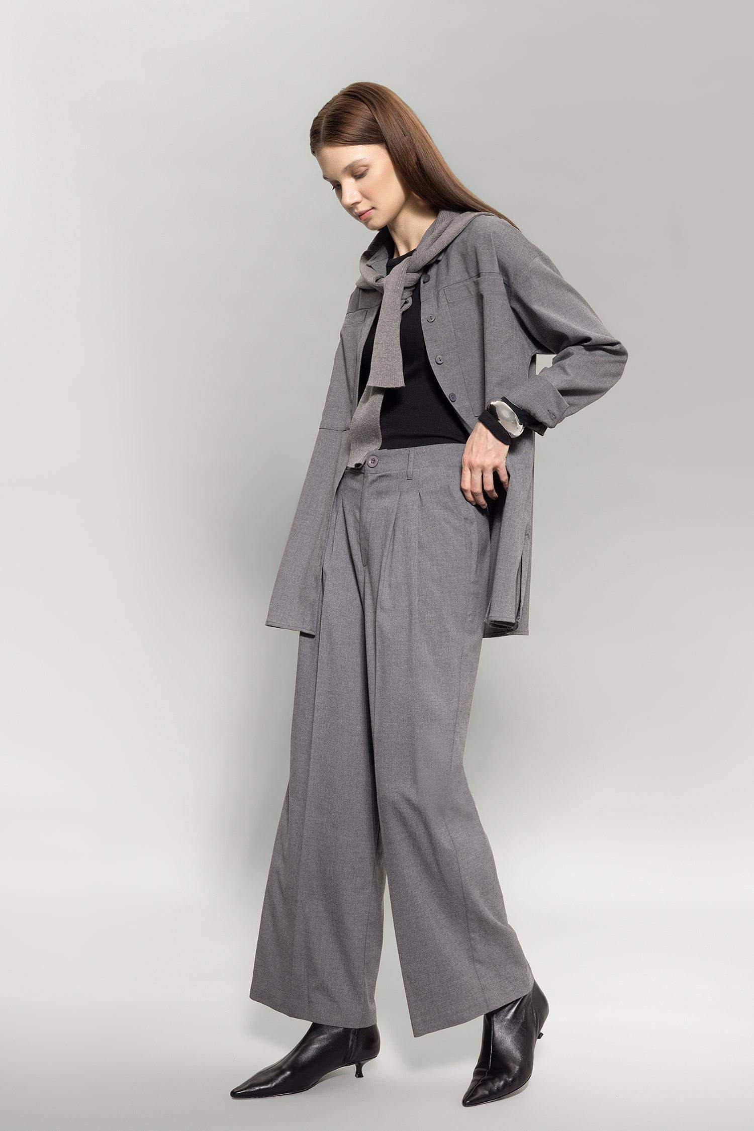 Wide Leg Geniş Bol Paça Çift Pileli Basic Düz Dokuma Klasik Pantolon