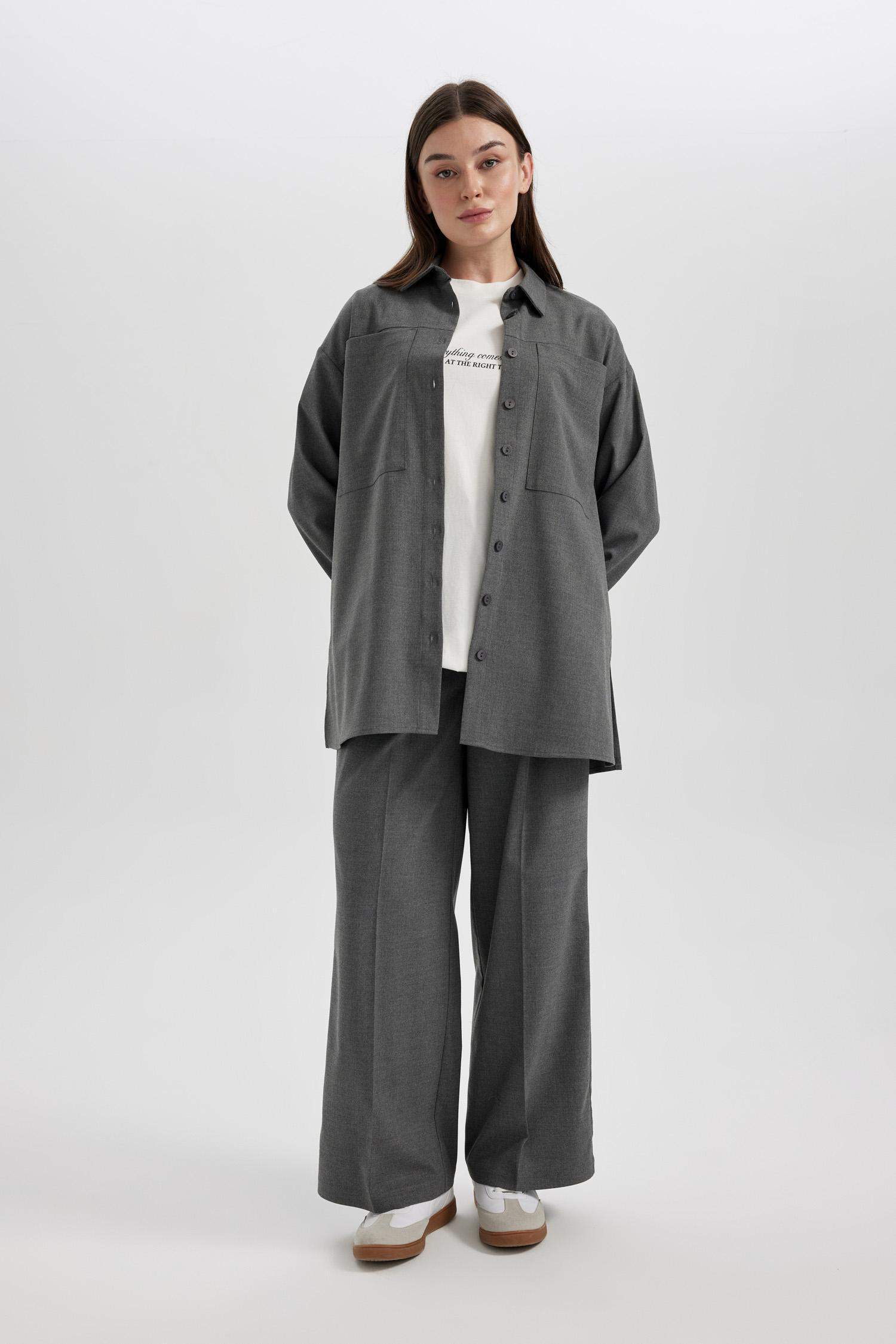 Wide Leg Geniş Bol Paça Çift Pileli Basic Düz Dokuma Klasik Pantolon