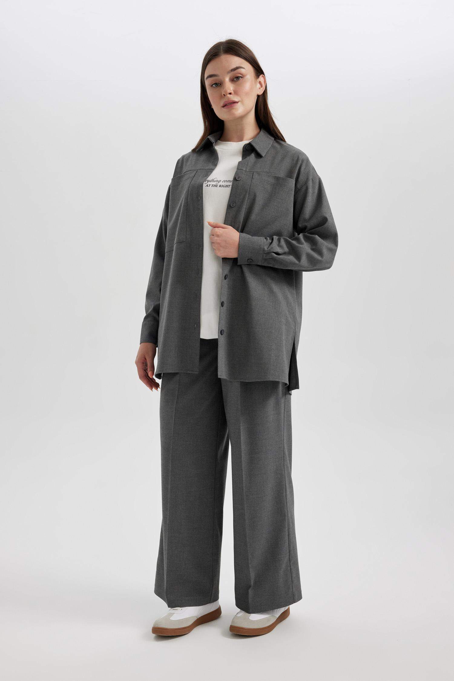 Wide Leg Geniş Bol Paça Çift Pileli Basic Düz Dokuma Klasik Pantolon