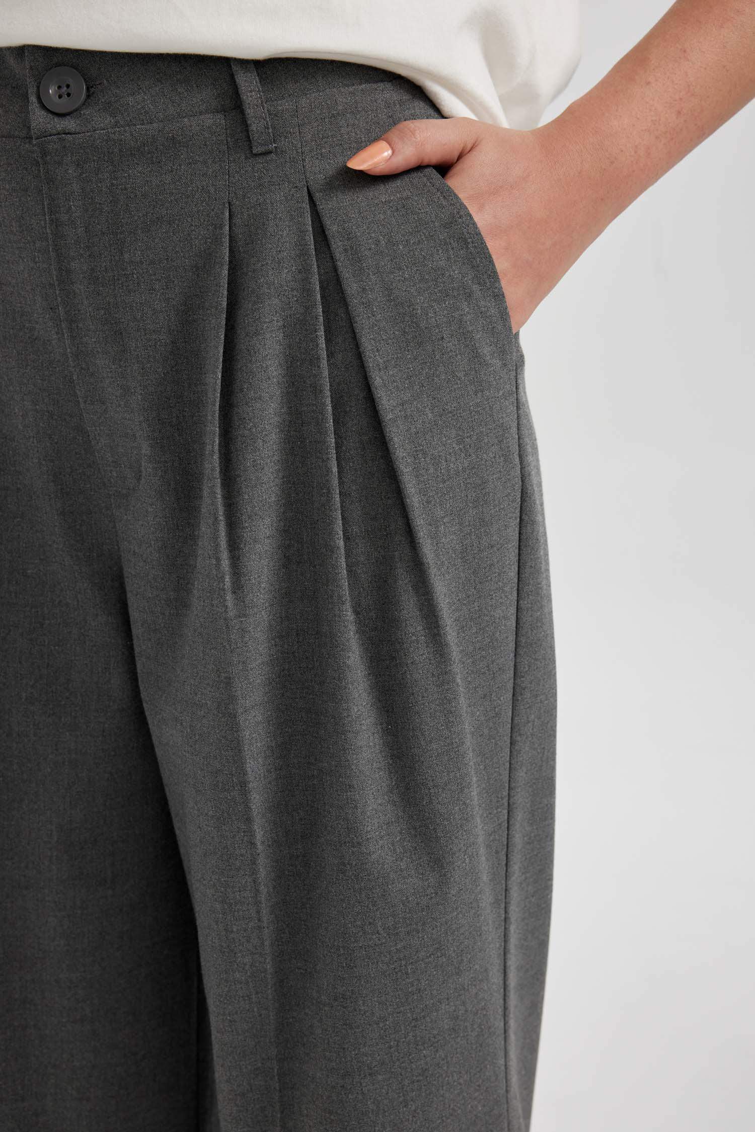 Wide Leg Geniş Bol Paça Çift Pileli Basic Düz Dokuma Klasik Pantolon