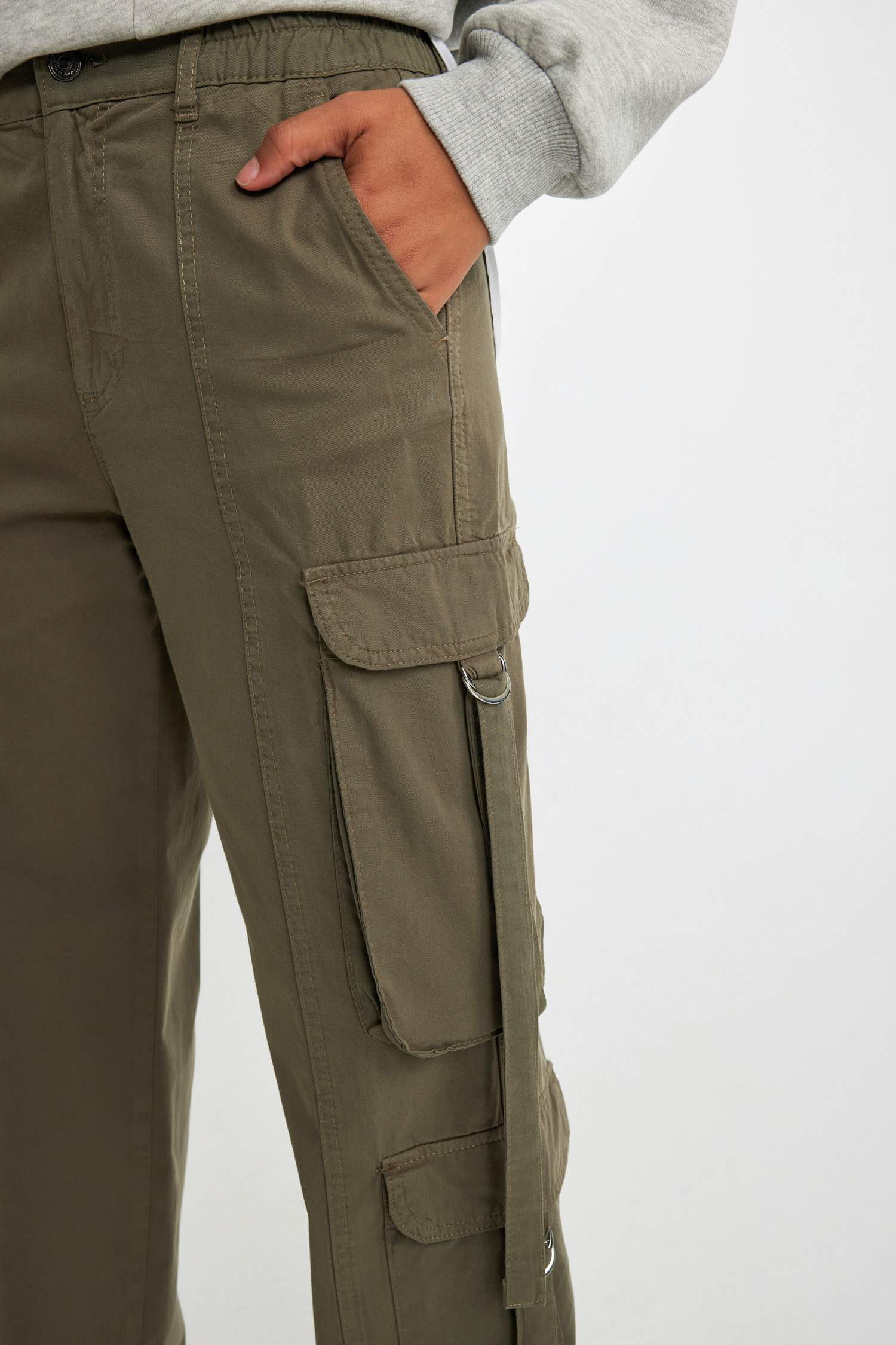 Straight Fit Cargo High Waist Standard Gabardine Trousers