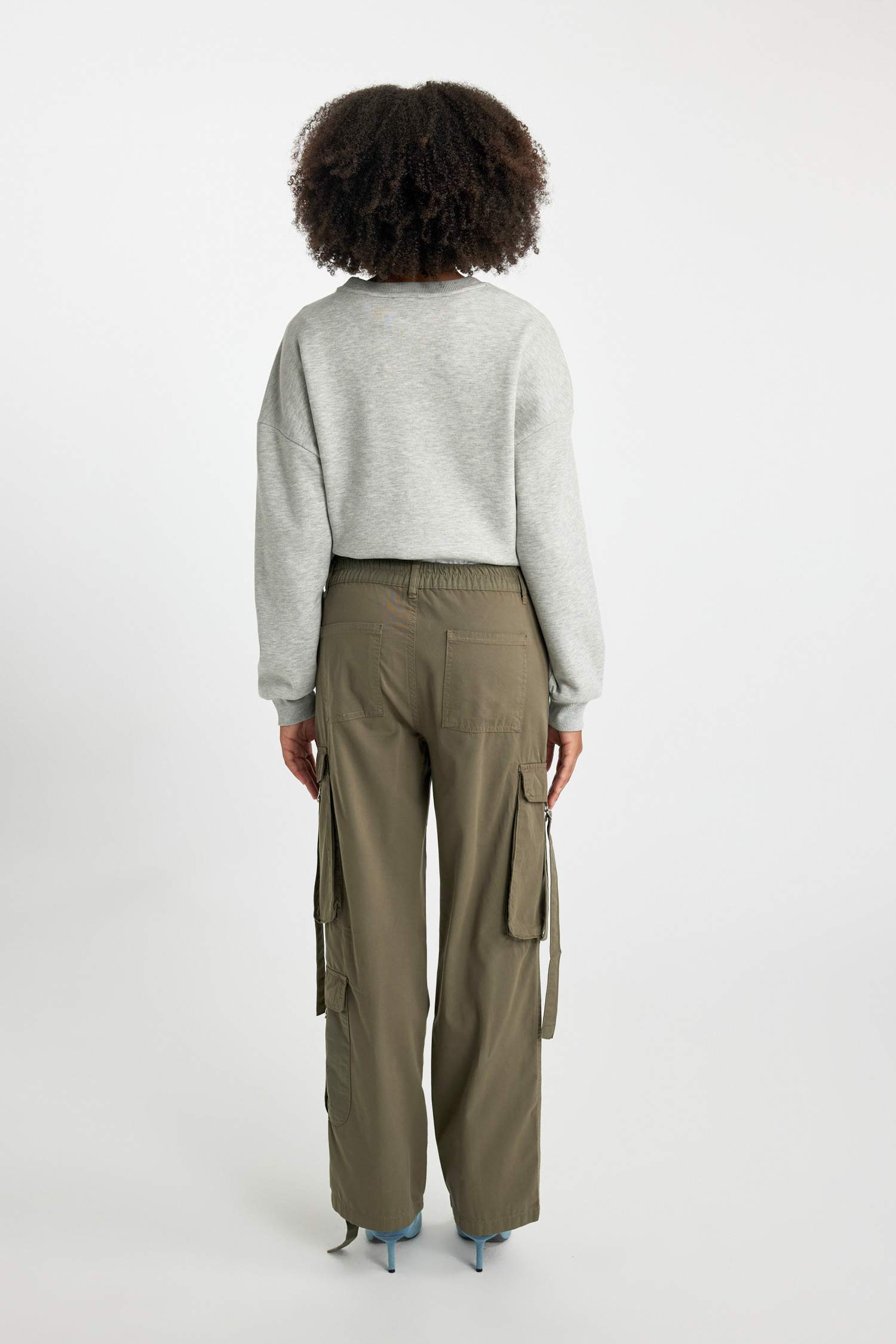 Straight Fit Cargo High Waist Standard Gabardine Trousers