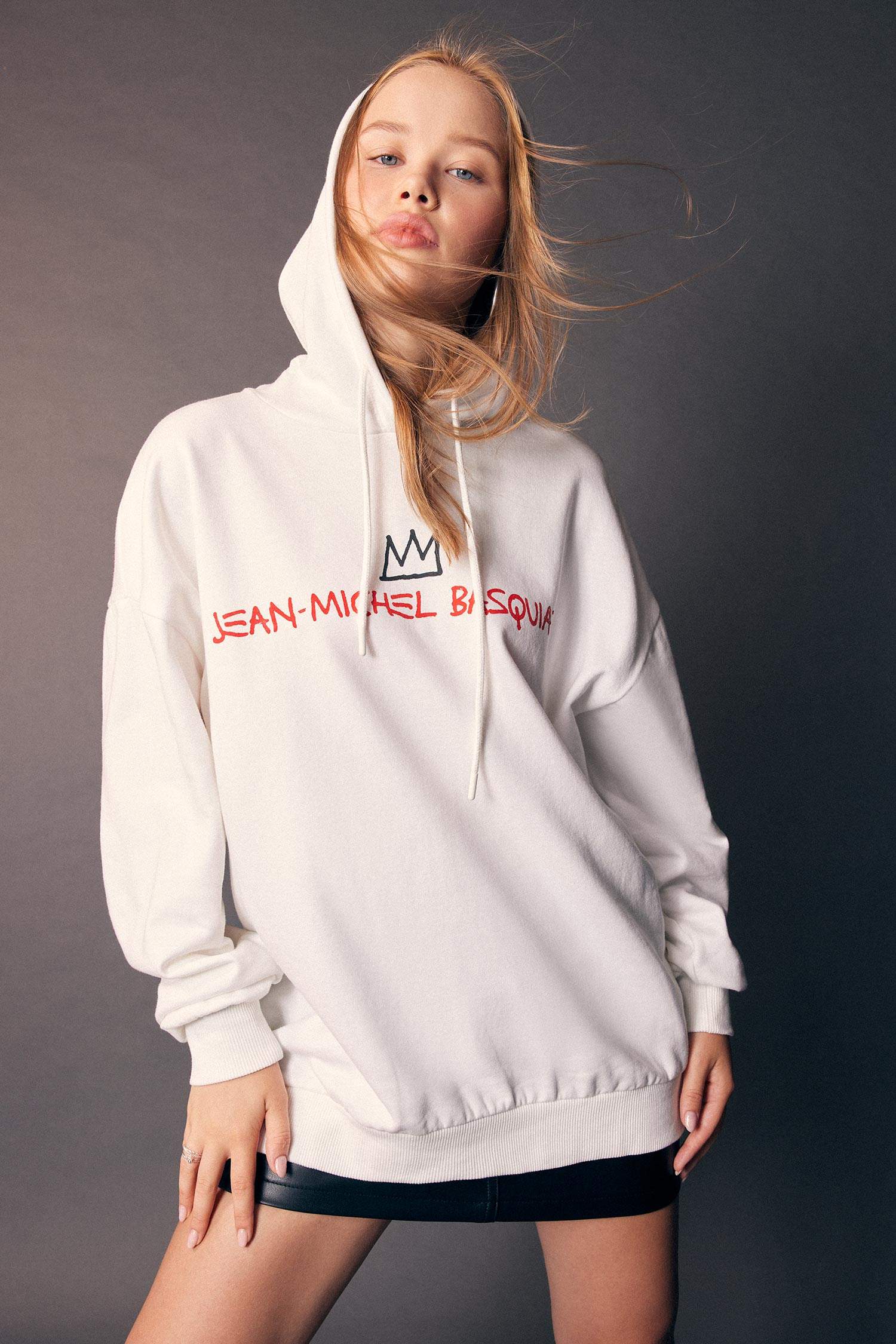 Coool Jean Michel Basquiat Oversize Geniş Kalıp Kapüşonlu Sırt Baskılı Kalın Kumaş Sweatshirt