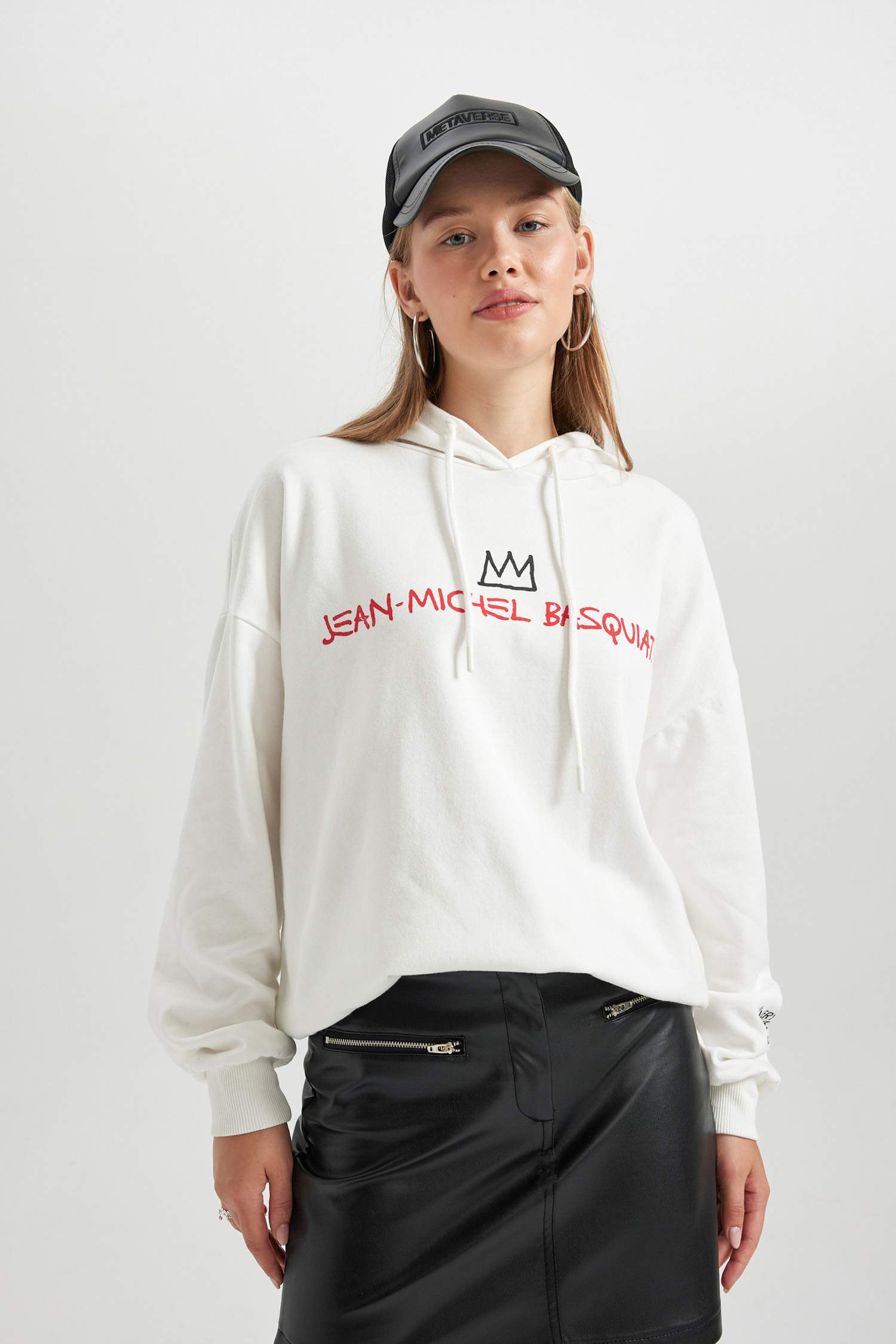 Coool Jean Michel Basquiat Oversize Geniş Kalıp Kapüşonlu Sırt Baskılı Kalın Kumaş Sweatshirt