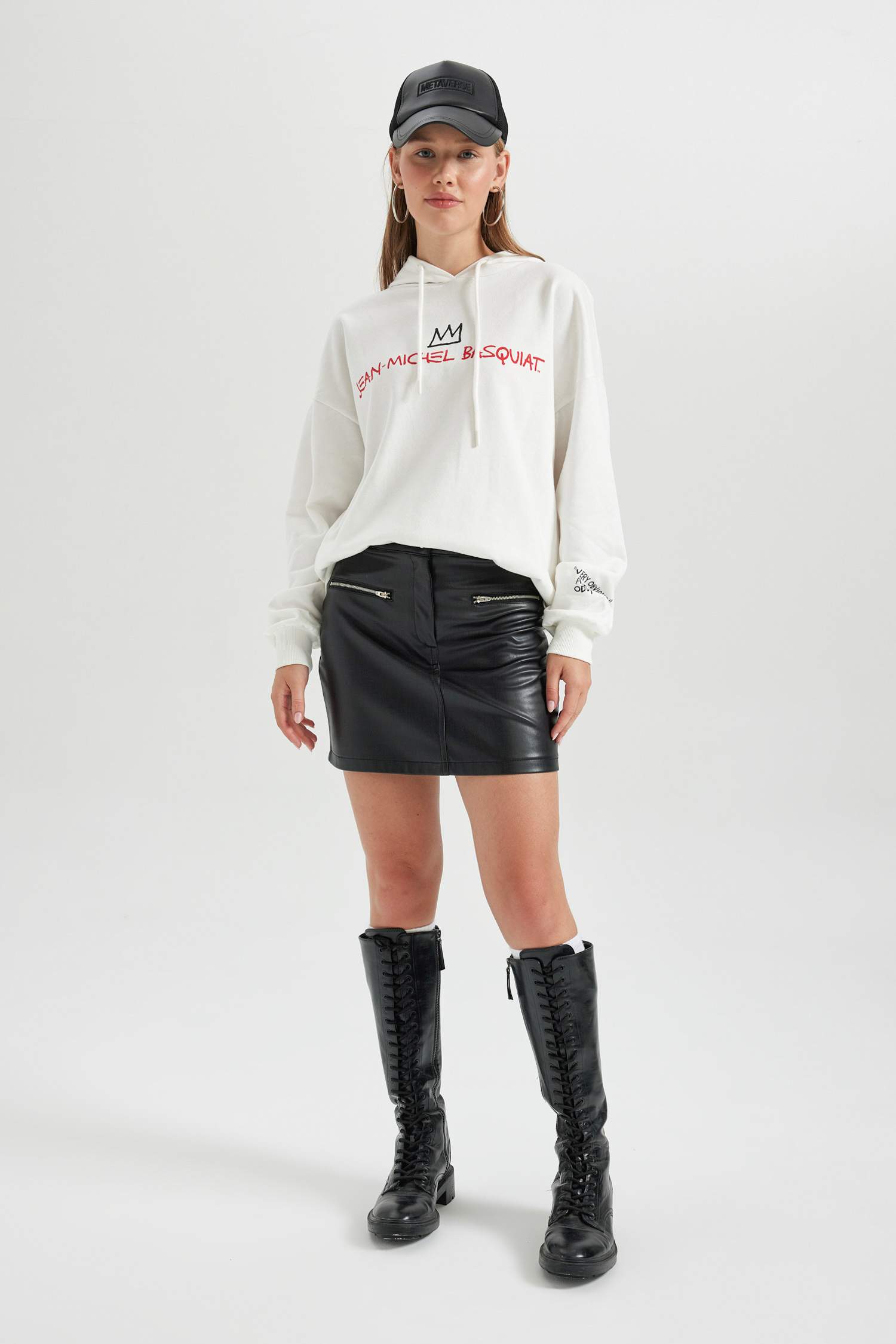 Coool Jean Michel Basquiat Oversize Geniş Kalıp Kapüşonlu Sırt Baskılı Kalın Kumaş Sweatshirt